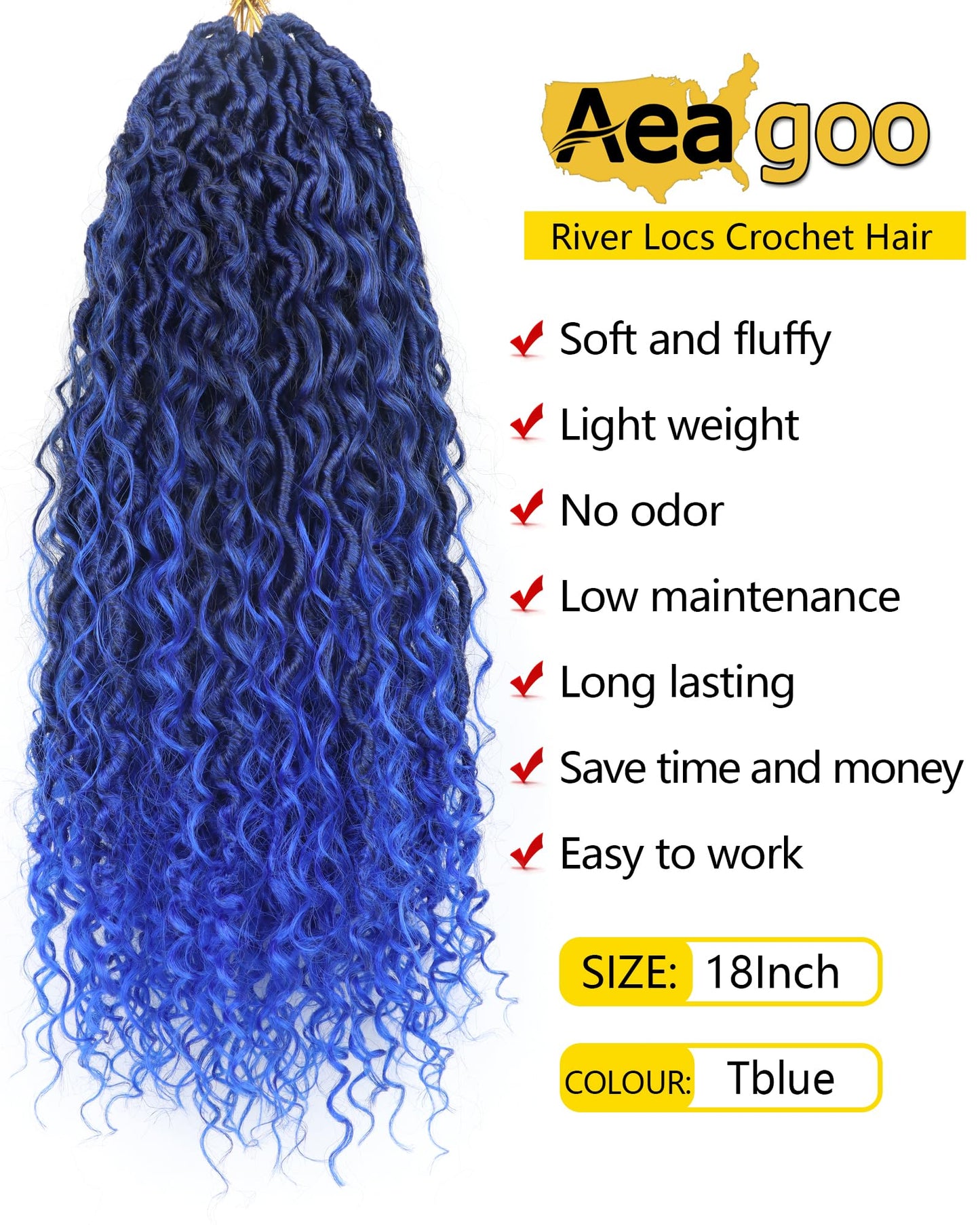 Blue Crochet hair 18 inch Goddess Locs Crochet Hair for Black Women 7 Packs Faux Locs Crochet Hair Long Bohemian Locs with Curly Ends (18 Inch,Tblue)