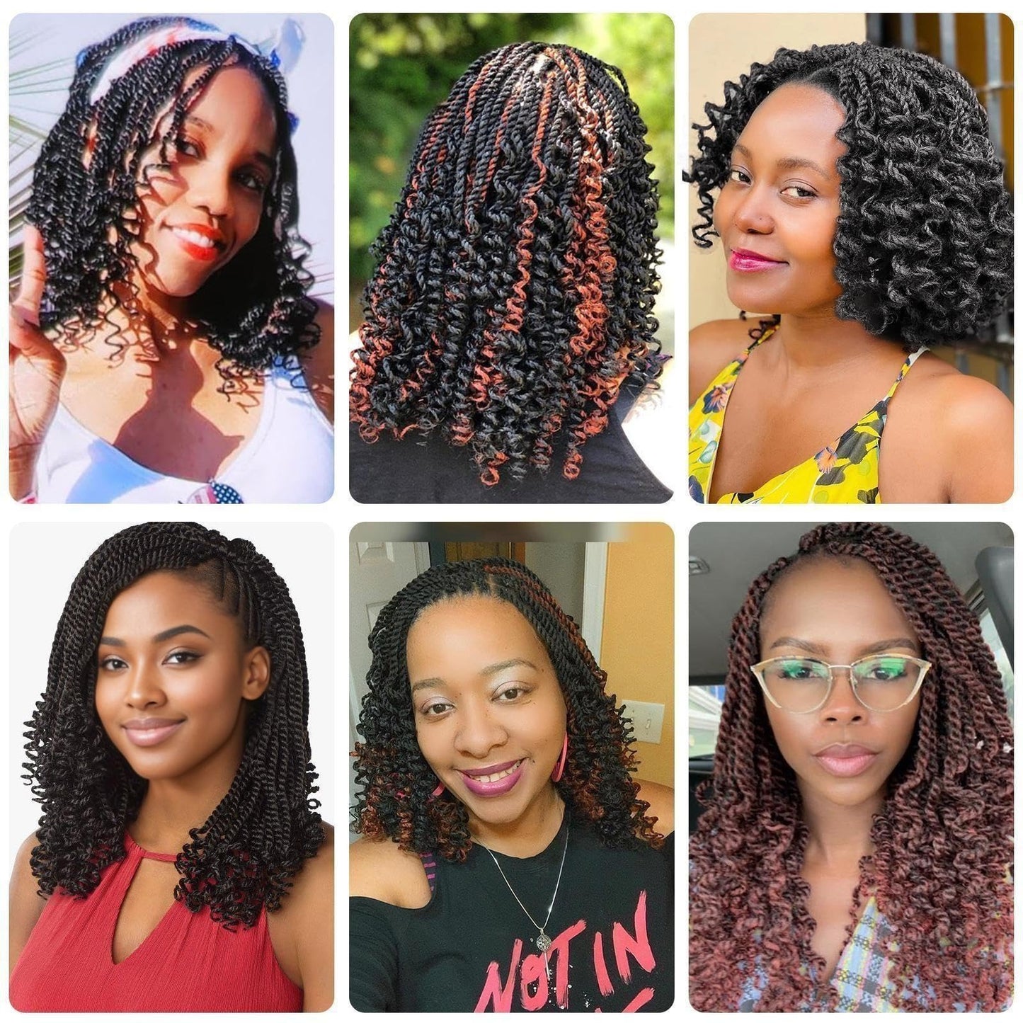 Senegalese Twist Crochet Hair 8 Inch Pre Looped Curly Ends 2 Packs Wavy Crochet Hair for Kids Short Crochet Braids with Curly Ends (8 Inch,1B)