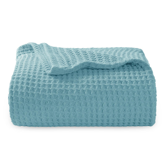 Bedsure 100% Cotton Large Throw Blankets for Couch - Waffle Weave Light Teal Throw Blankets for Bed, Lightweight and Soft Spring Throw Blankets for Office, 50x70 inches