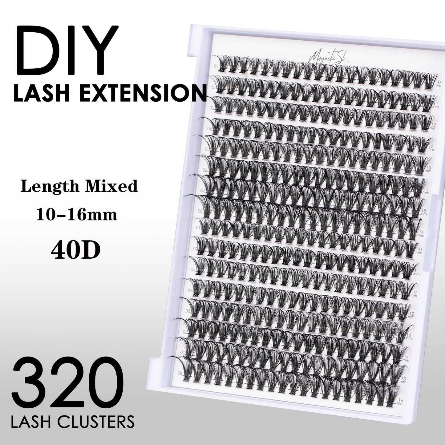 Lash Clusters 320pcs Individual Lashes 40D DIY Lash Extensions D Curl Lash Clusters False Eyelashes Natural Look 10-16mm Mix Cluster Eyelash Extensions EASY TO USE (40D-0.07D)