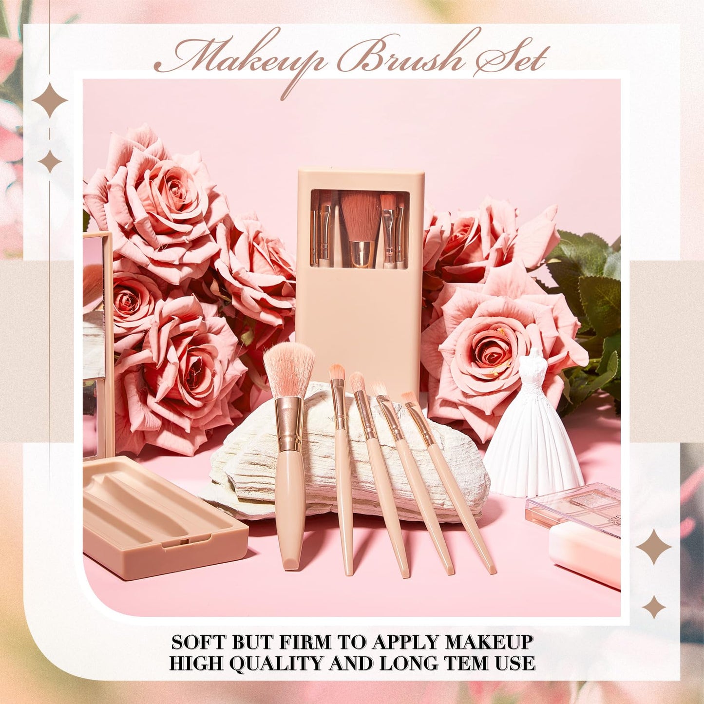 FoldTier 6 Sets Bridesmaid Gifts Mini Travel Makeup Brushes Bulk Proposal Gifts Girls Trip Cosmetics Portable for Travel Wedding Bridal Shower Bachelorette Party(Apricot Color)