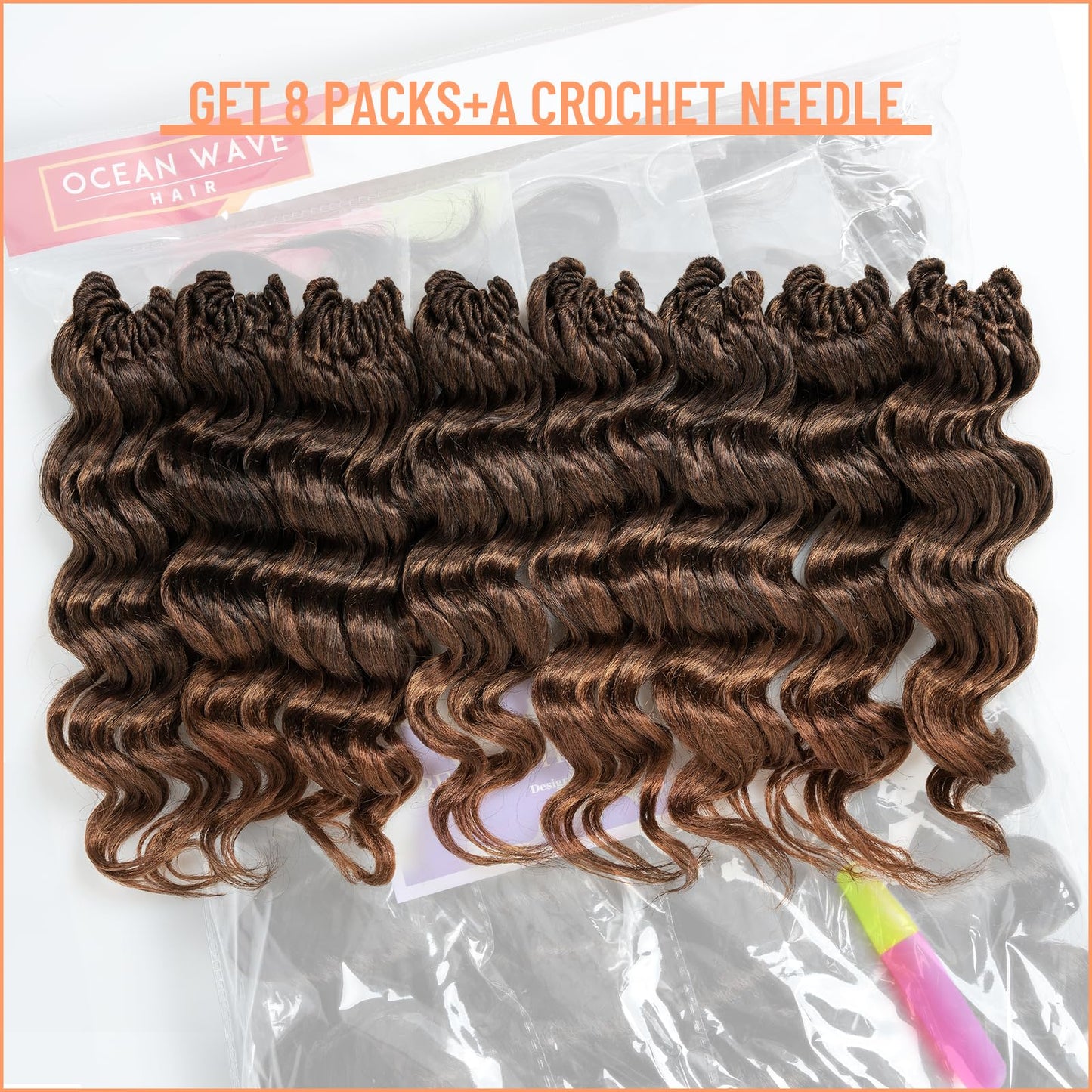 Toyotress Ocean Wave Crochet Hair - 9 Inch 8 Packs Ombre Brown Crochet Braids Deep Twist Synthetic Braiding Hair Extensions (9 Inch, T30-8P)