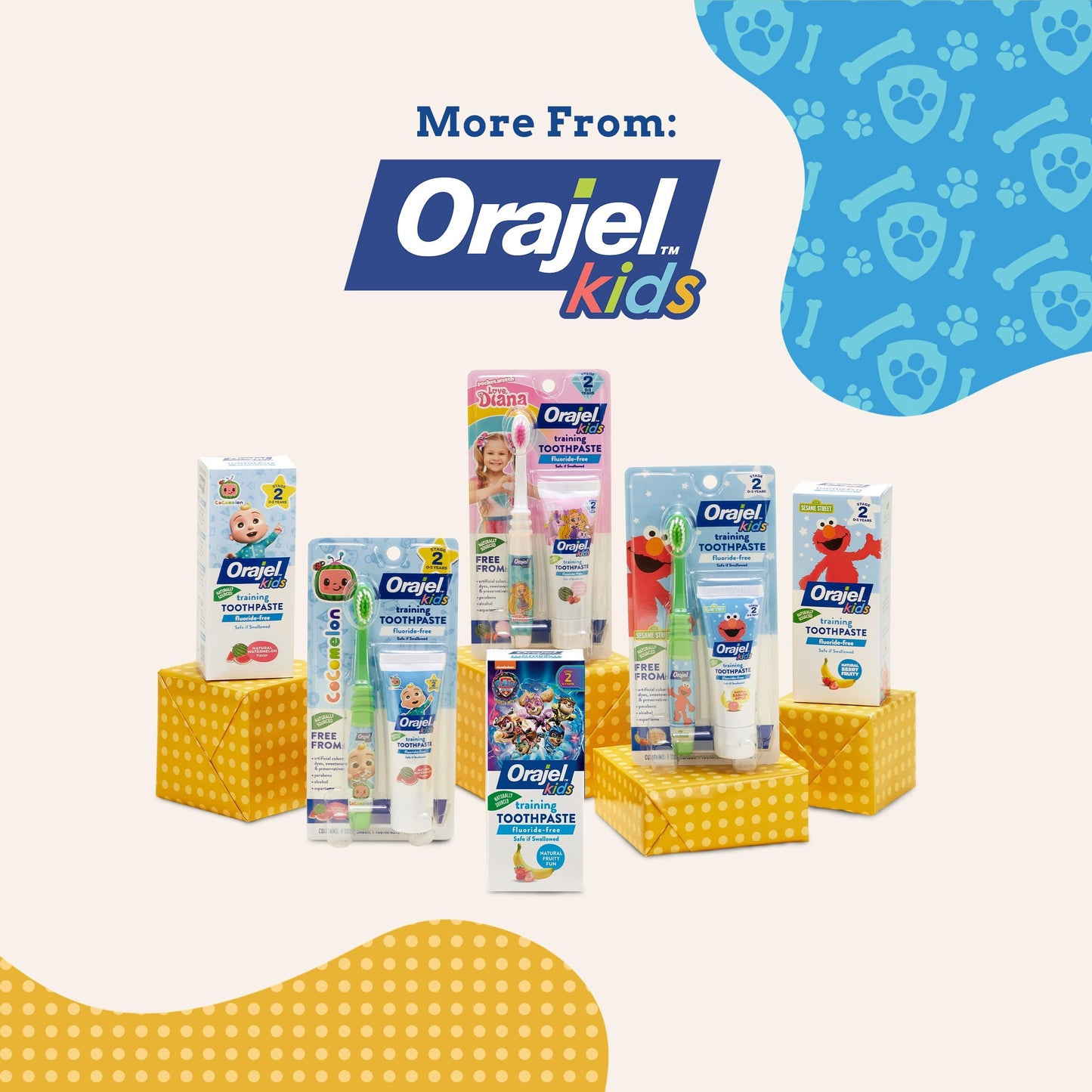 Orajel Kids Paw Patrol Fluoride-Free Training Toothpaste, Natural Fruity Fun Flavor, 1 Pediatrician Recommended, 1.5oz Tube (Pack of 2)