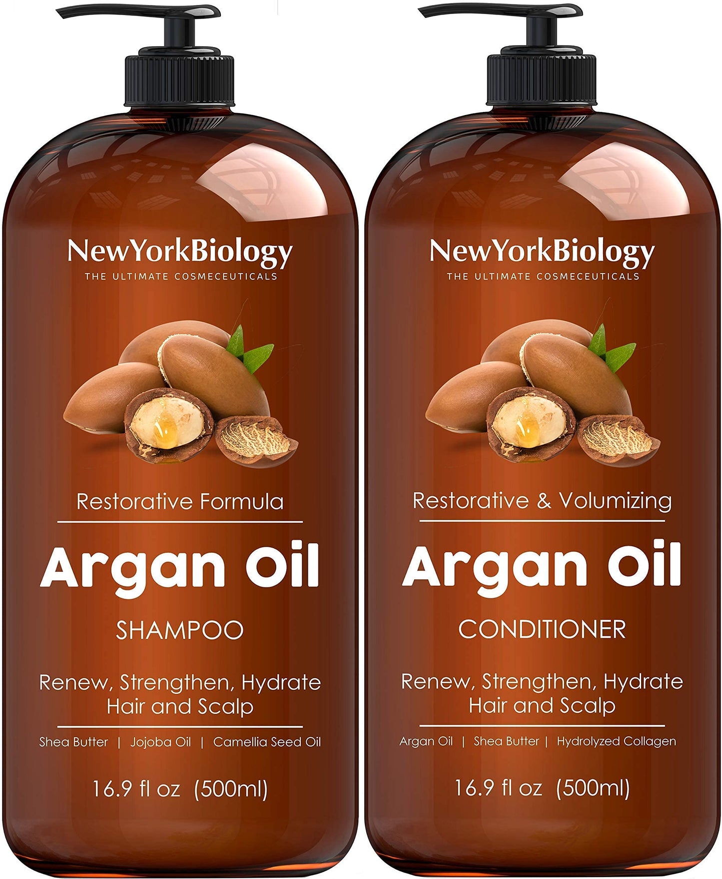 New York Biology Biotin Shampoo and Conditioner with Apple Cider Vinegar, Coconut Avocado Oil, and Moroccan Argan Oil - 16.9 fl oz