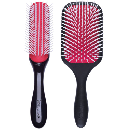 Denman 7 Row Styling Brush (D3) Detangler (P038) Hair Brush Set - Ultimate Detangling, Blow-Drying & Styling Combo for All Hair Types