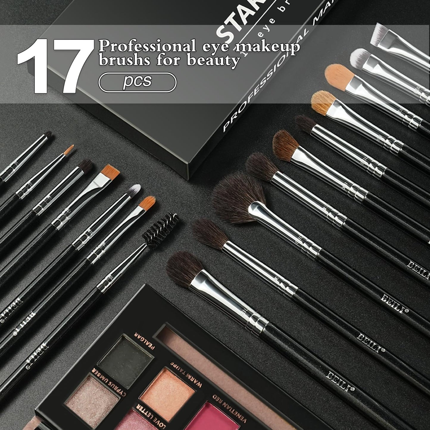 BEILI Eye Makeup Brushes 17Pcs Classic Eyeshadow Brush Set with Premium Soft Natural Hairs & Copper Tube for Eyeshadow,Concealer,Eyebrow,Eyeliner,Blending,Lip