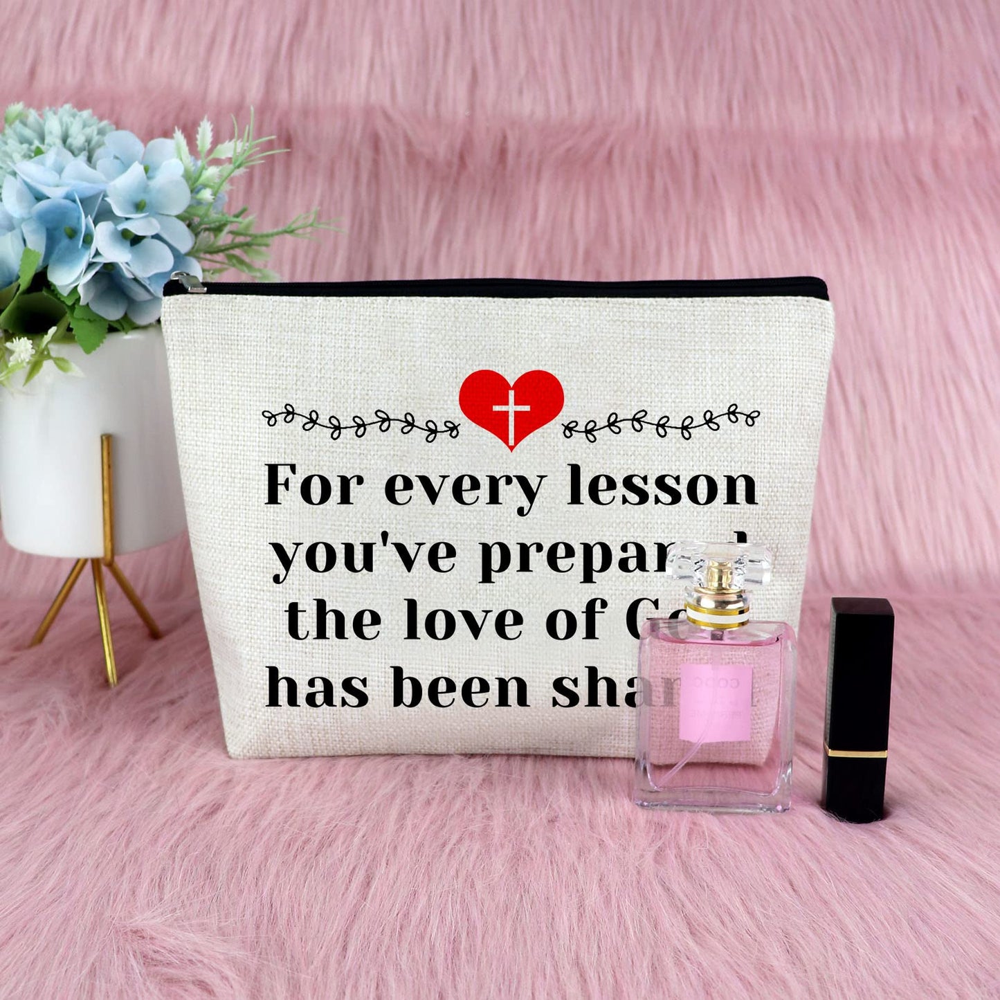 2Pcs Sunday School Teacher Appreciation Gift Makeup Bag Religious Gift for Women Teacher Appreciation Gift Christian Gift for Her Cosmetic Bag Birthday Gift for Teacher Graduation Christmas Gift