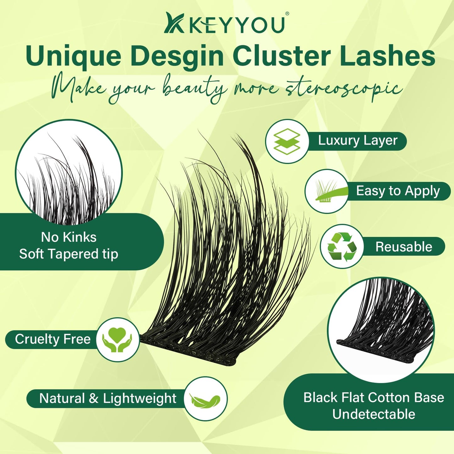 Lash Clusters 3D Effect Eyelash Clusters KEYYOU 144pcs D Curl 14mm Wispy Lashes Fluffy Cluster Lashes Natural Soft DIY Lash Extension(Empower-D-14)