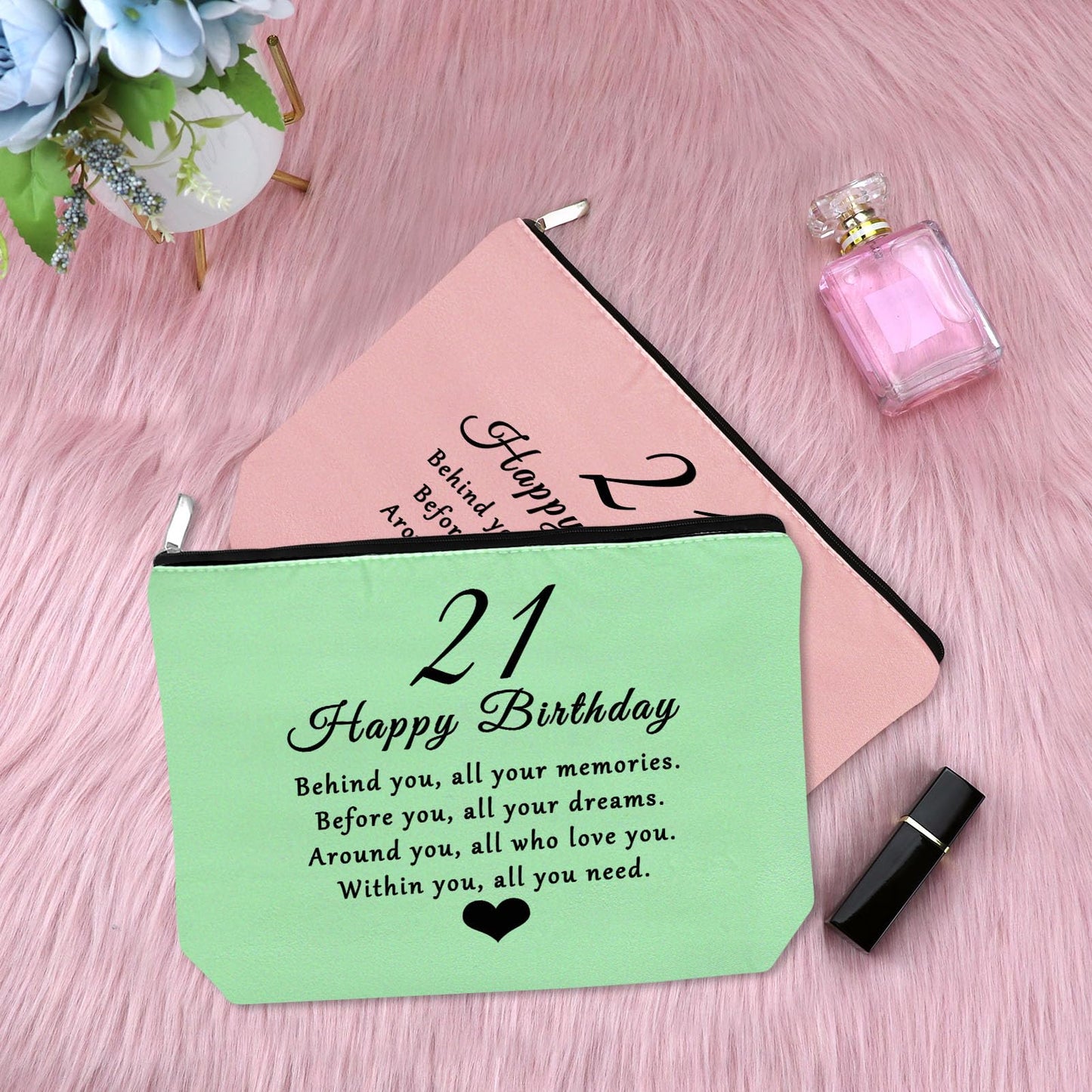 21 Year Old Birthday Gift for Her Makeup Bag 21st Birthday Gift for Women Sweet Birthday Gift for Sister Friend Birthday Party Gift for Her Friendship Gift for Bestie 2Pcs Travel Cosmetic Pouch