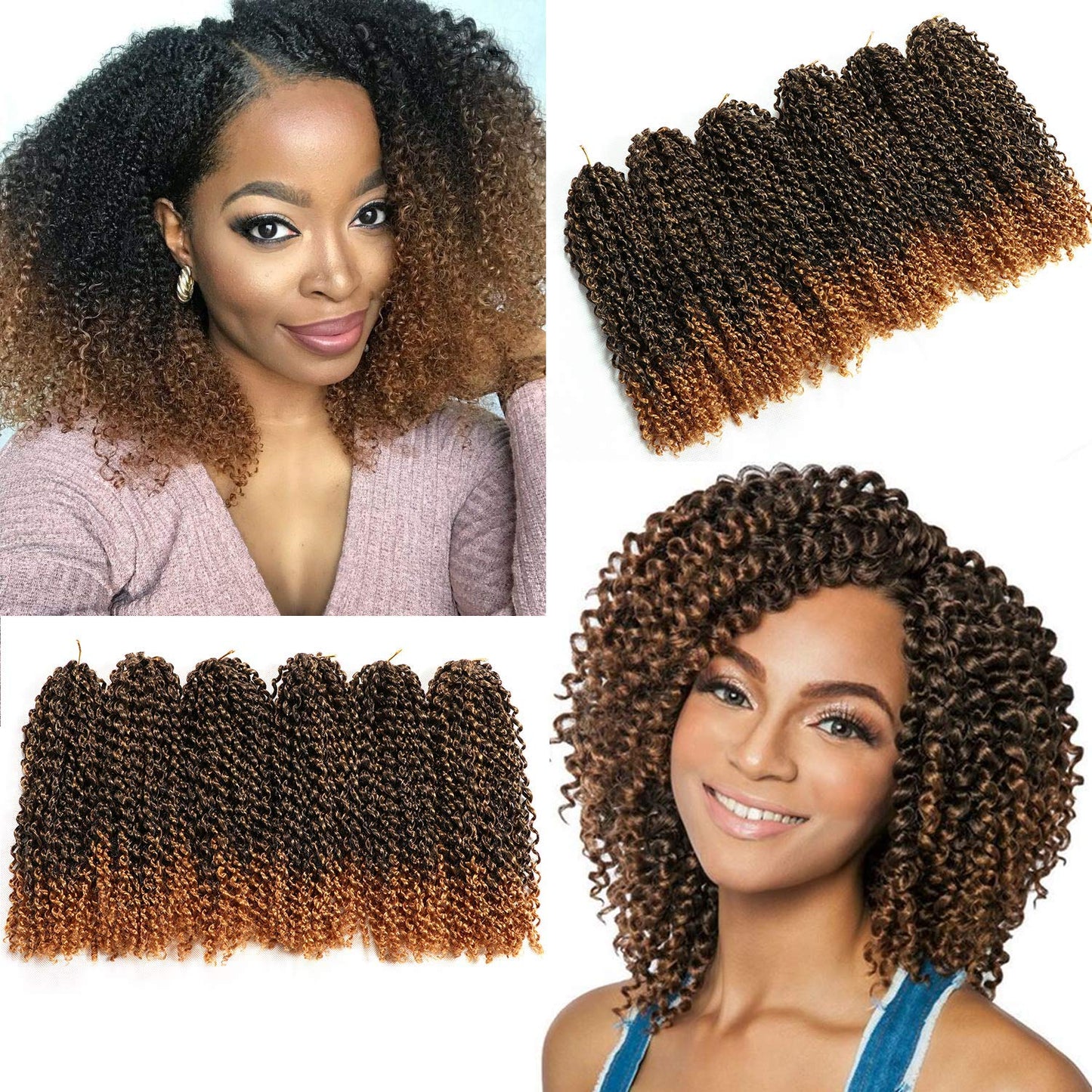 12 Inch Short Passion Twist Marlybob Crochet Hair 6 Bundles Kinky Curly Short Crochet Braids Twist Crochet Braiding Hair (6 Bundles 12 Inch, 1B/27#)