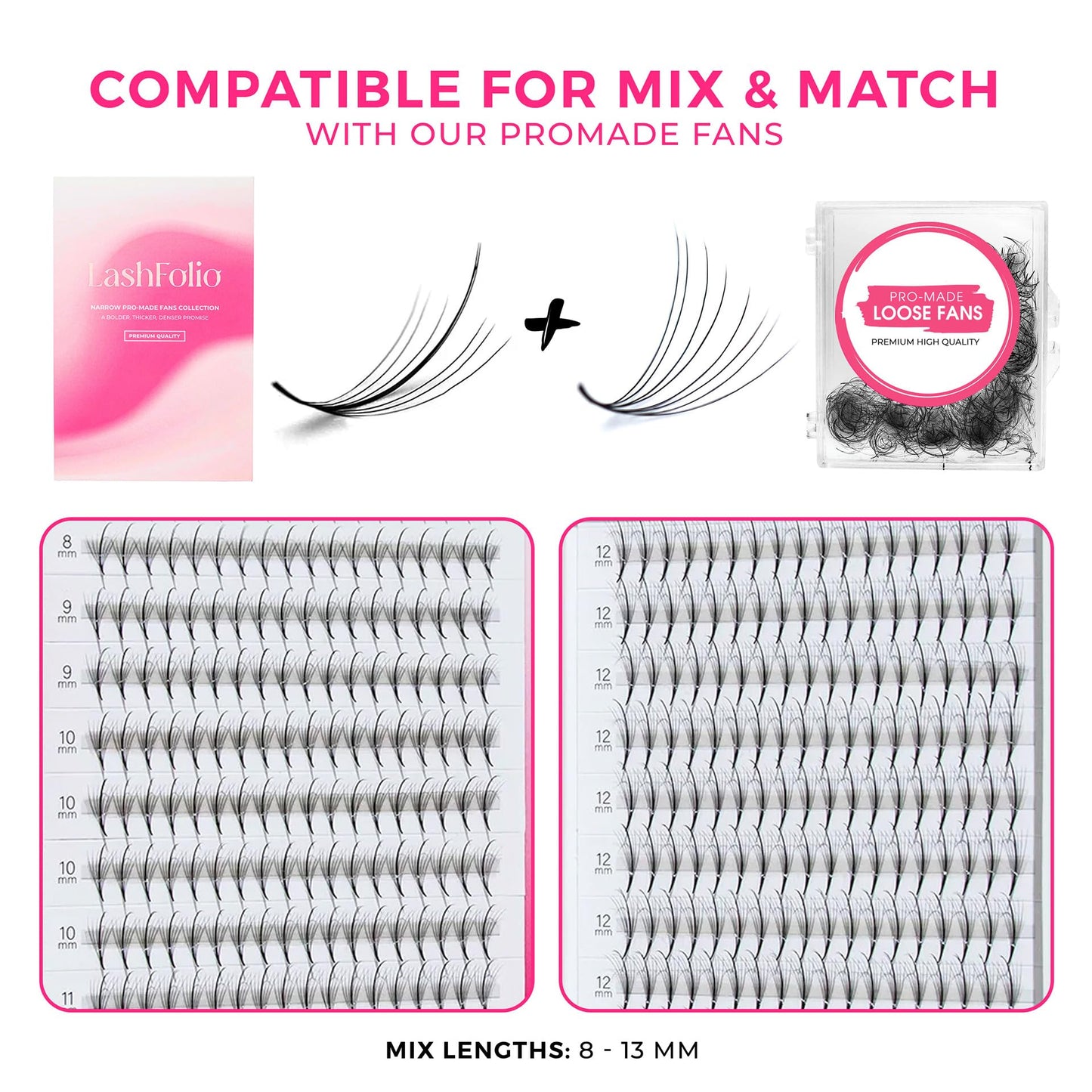 LLBA LashFolio Narrow Wispy Fans | Handmade Volume Eyelashes | Multi Selections From 5D To 10D | C CC D Curl | 0.03~0.07 mm | 8-13mm Length | Long Lasting | Easy Application (7D-0.05 CC 8mm-13mm)