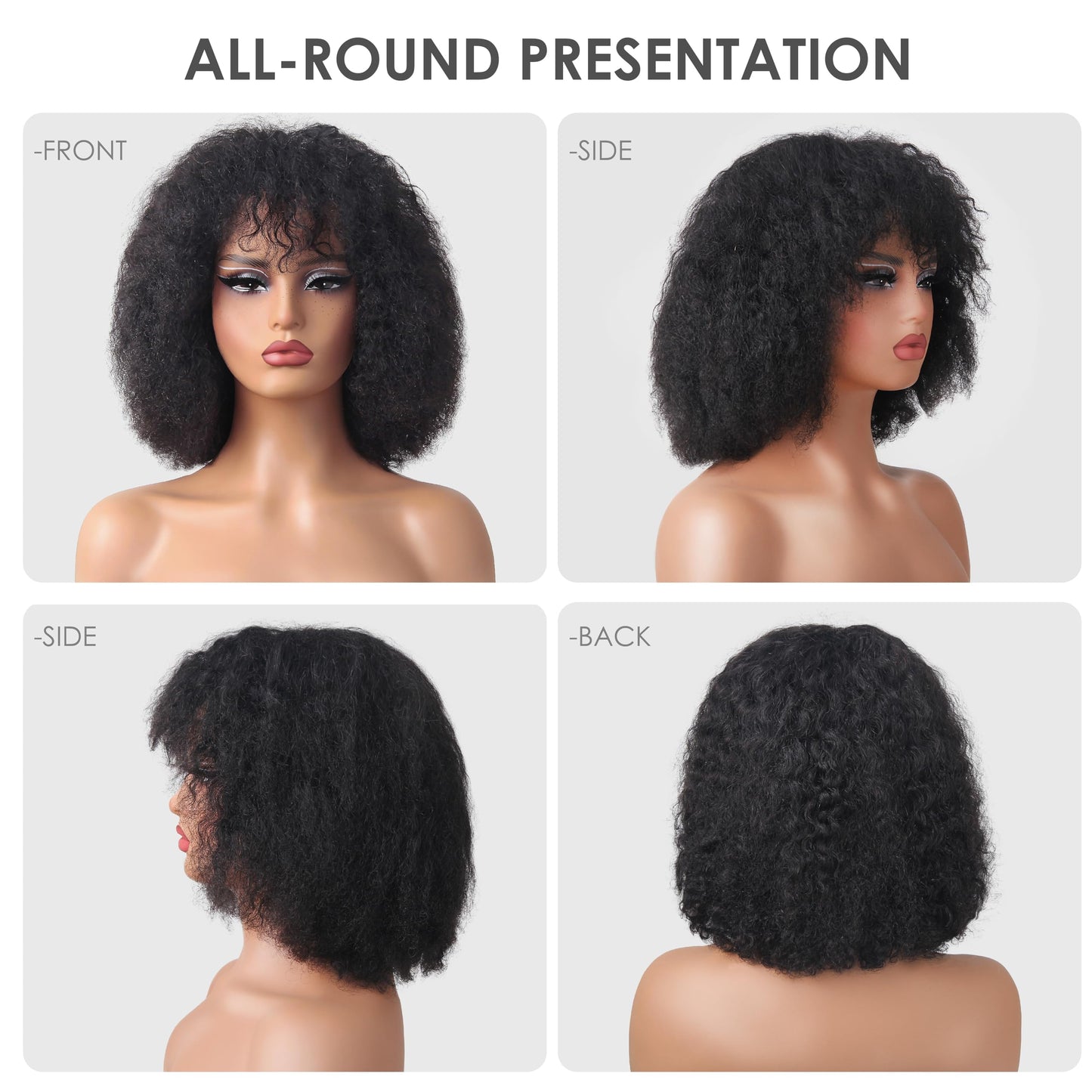 HAIRHOBBY Short Curly Wig Human Hair with Bangs, 12 Inch Water Wave Guleless Bob Wig Wear and Go Wigs for Black Woman Closure Natural Virgin Remy Hair 180% Density