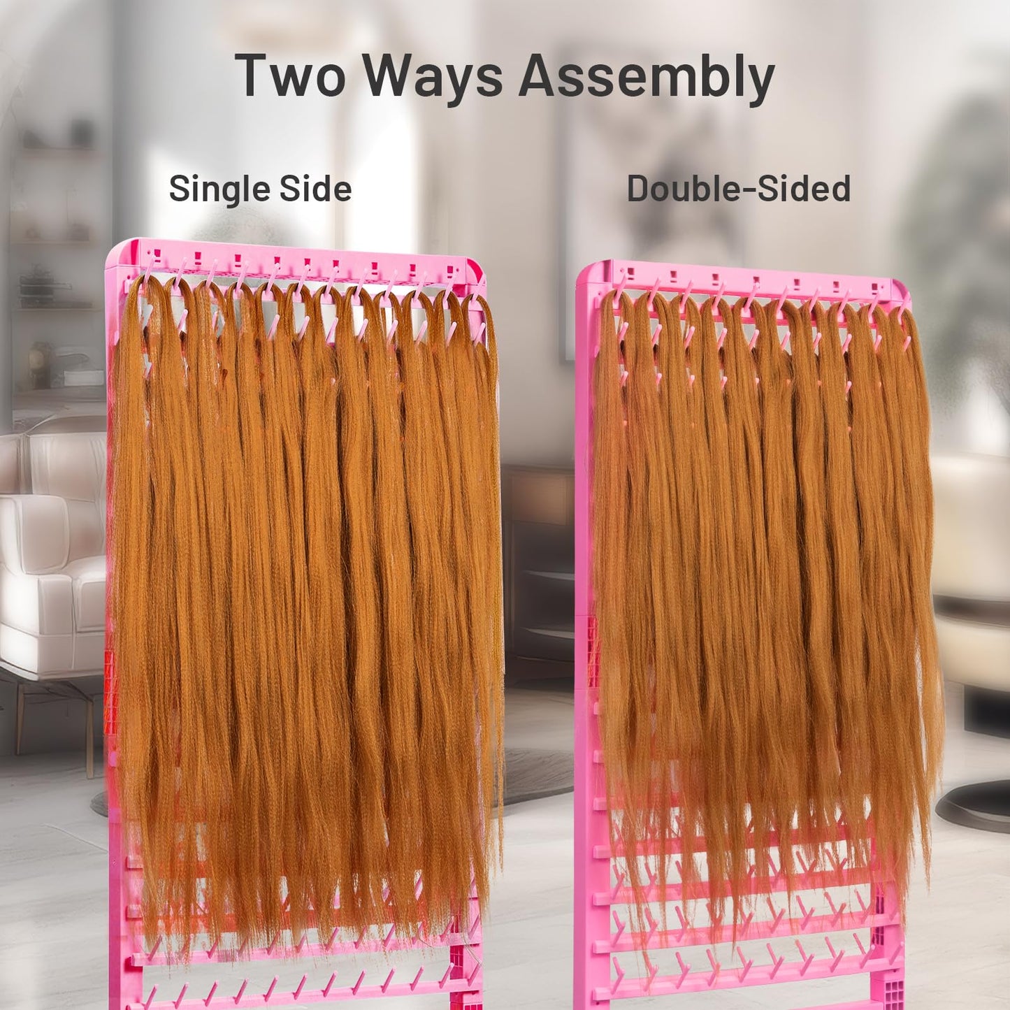 Yumkfoi Adjustable Braiding Rack 280 Pegs, 2-Sided Braiding Hair Rack, Hair Racks for Braiders Standing with Wheels, Pink Hair Separator Braid Rack for Braiders Standing for Stylists