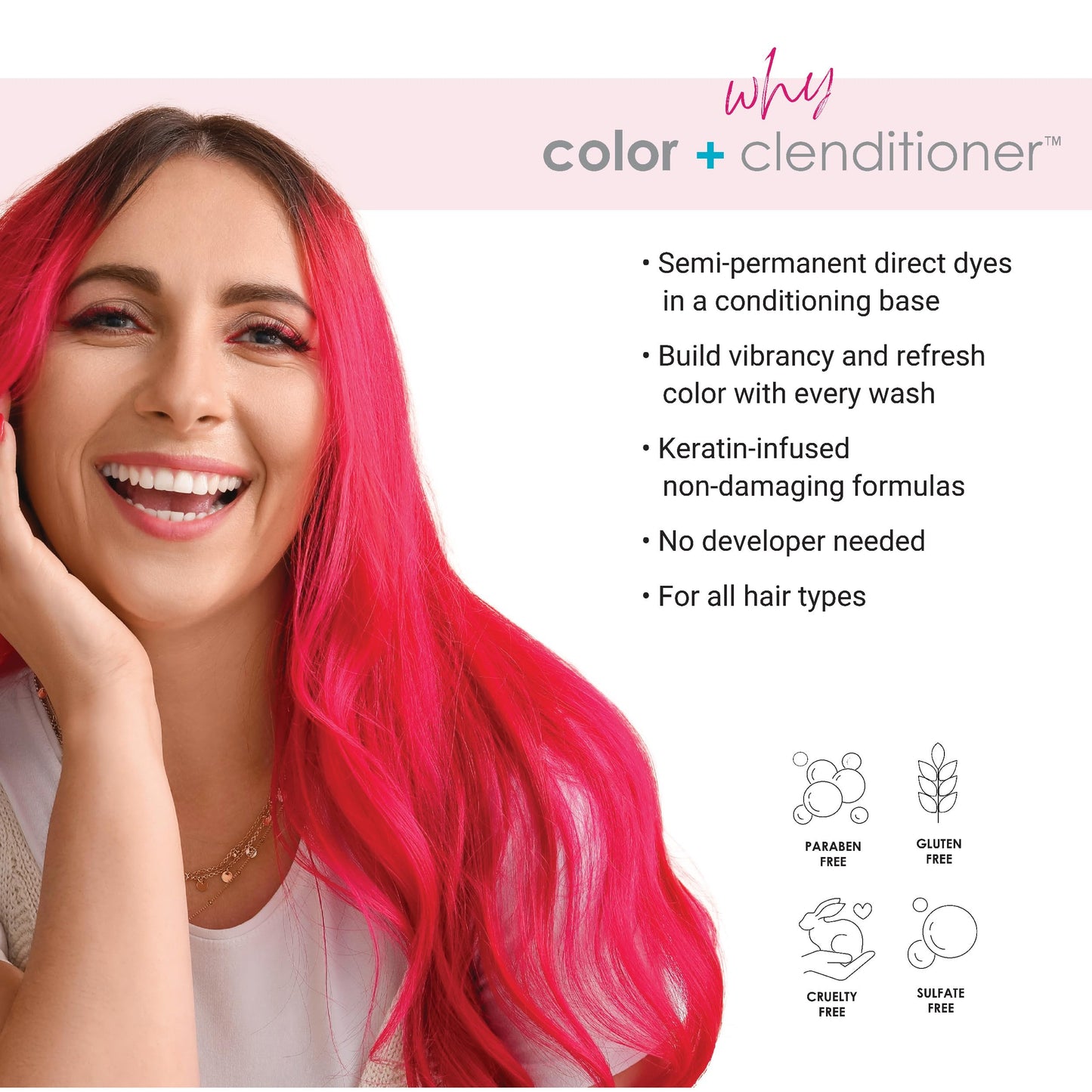 Keracolor Clenditioner HOT PINK Hair Dye - Semi Permanent Hair Color Depositing Conditioner, Cruelty-free, 12 Fl. Oz.