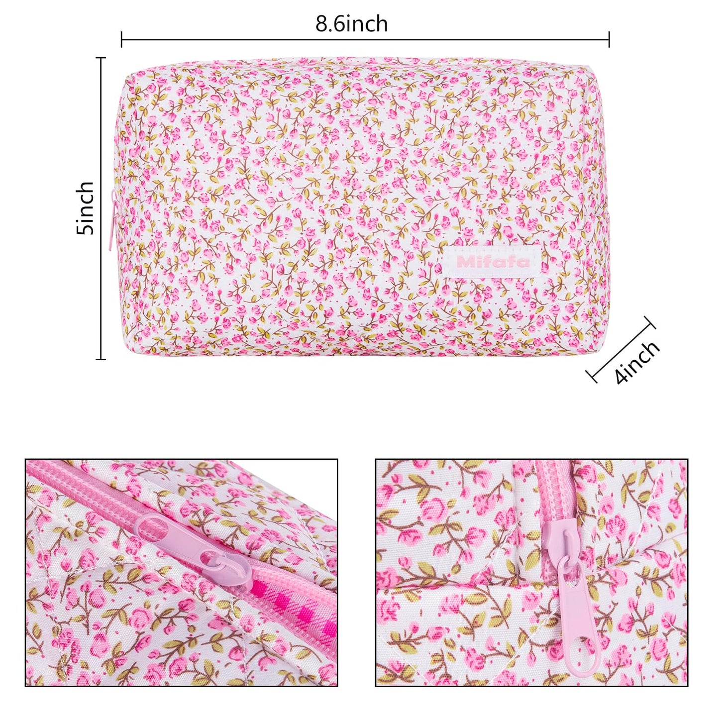 Mifafa Floral Makeup Organizer Bag Coquette Cosmetics Large Capacity Pouch Stylish Quilted Pouch Toiletries Bag for Travel (Pink)