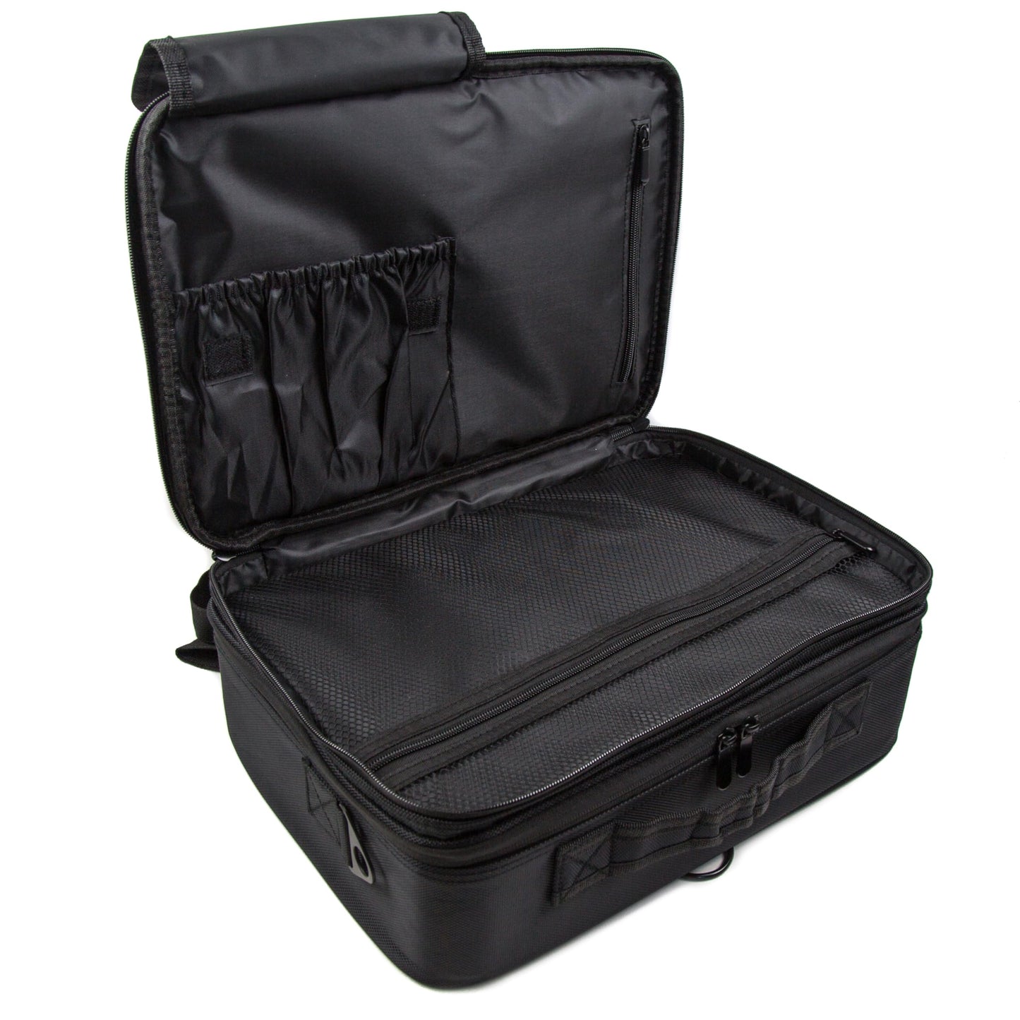 Travel Makeup Case - Makeup Artist Bag - Cosmetologist Travel Bag - Professional Make Up Case - Cosmetology Bag - Black Polyester Makeup and Tool Organizer