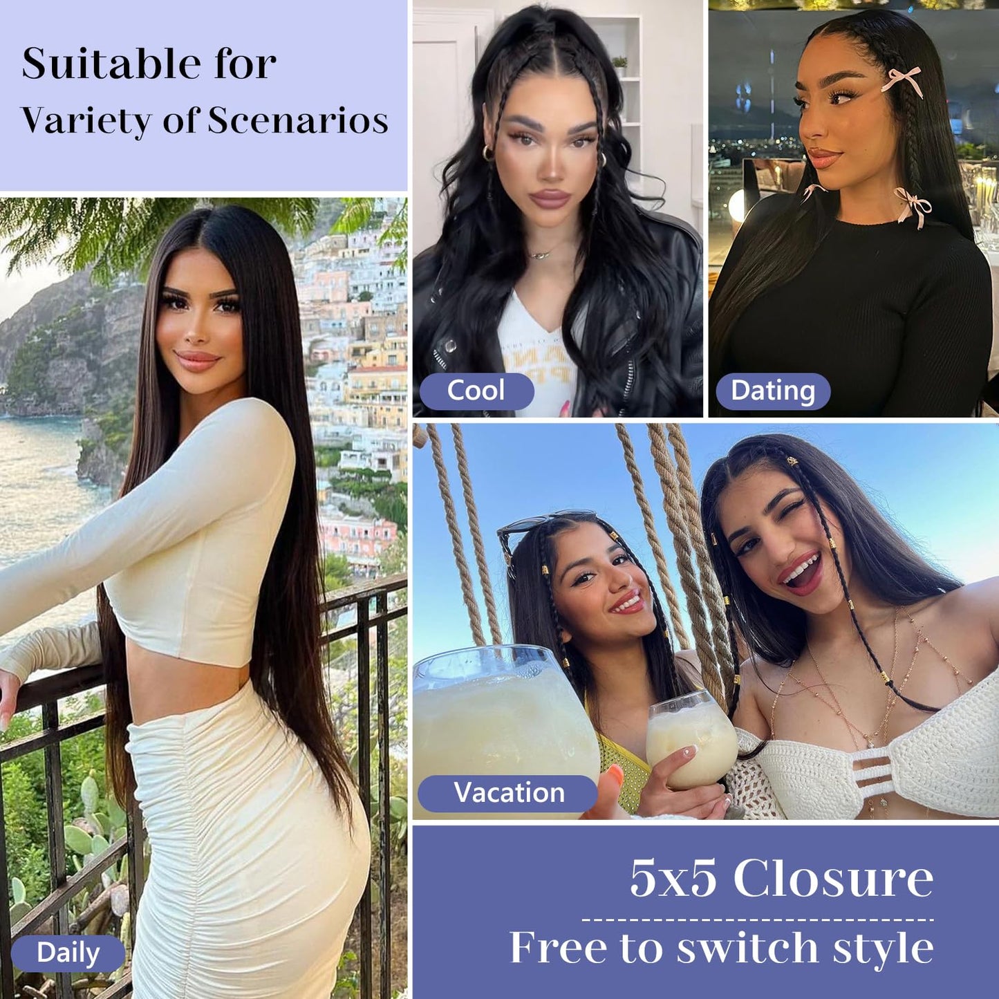 5x5 Transparent HD lace closure human hair Straight Invisible Lace 150% Density 12A Real Transparent Lace Closure Virgin Human Hair Frontal Closure Pre Plucked With Baby Hair Natural Black 22Inch