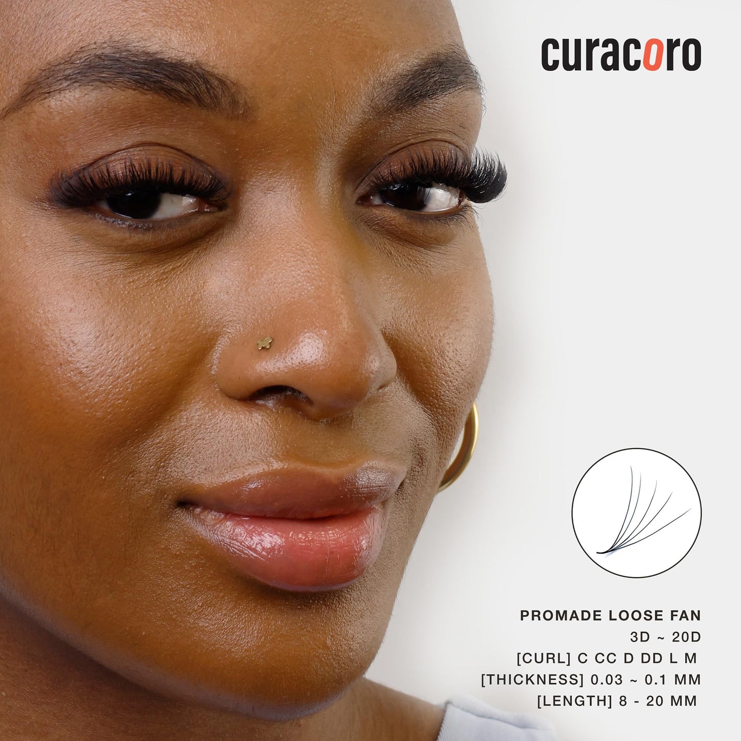 Curacoro Promade 500 Fans - Handmade Volume Promade Eyelashes Fans, 3D To 16D, C CC D DD L M Curl, Thickness 0.03~0.1mm, 8-20mm Length, Professional Long-Lasting Promade Lash Fans (7D-0.05 C, 10 mm)