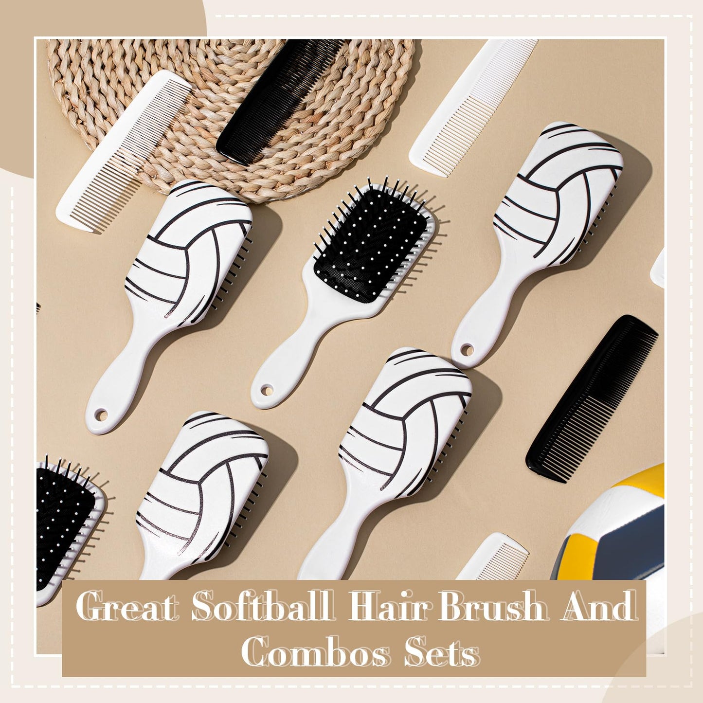 SiliFine 24 Pcs Volleyball Gifts for Team Bulk Volleyball Hair Brush Accessories Party Favors Sublimation Vinyl for Christmas Volleyball Sport Players Large Air Cushion Comb for Women