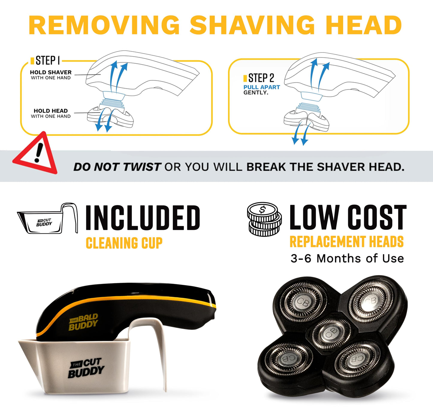 Head Shaver for Bald Men, New & Improved Bald Buddy, Gift for Men, Waterproof, Rechargeable Electric Razor, Cordless, Battery & Cleaning Indicator