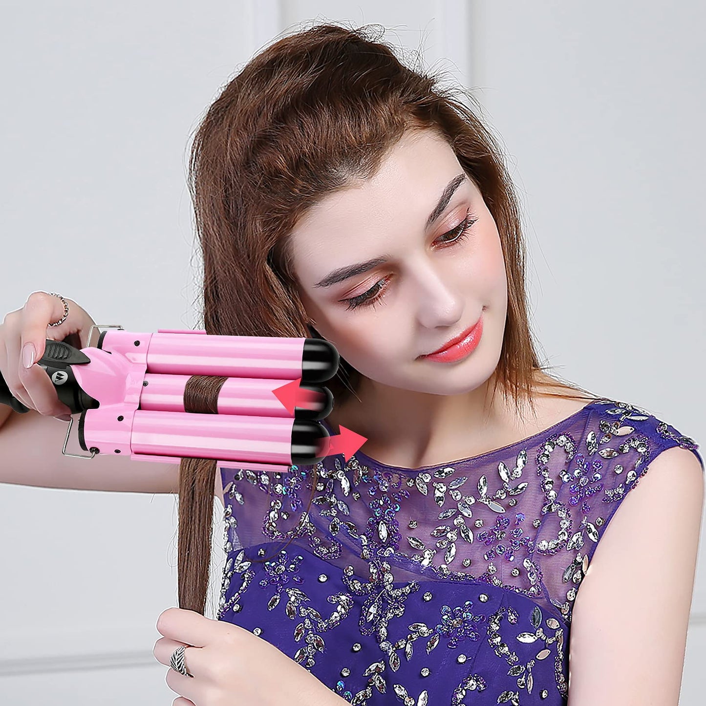 Professional Hair Waver 3 Barrel Curling Iron 32mm Fast Heating Hair Crimper Iron Triple Hair Curler with LCD Display Temperature Adjustable Ceramic Beach Hair Waver Wand for Beachy (1.26Inch (32mm))