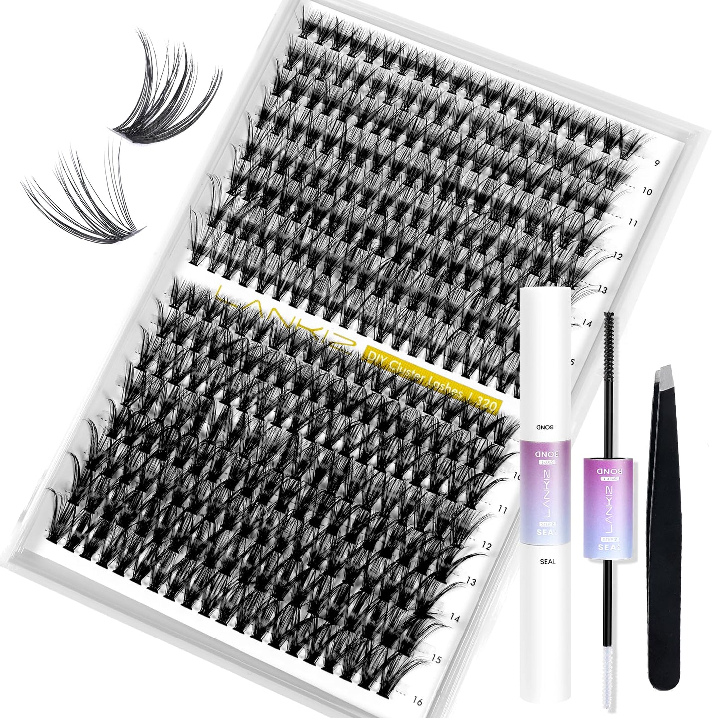 LANKIZ Lash Extension Kit,30+40D Lash Clusters Kit, 320pcs Individual Lashes with Lash Bond & Seal, DIY Eyelash Extension Kit for Beginners, Wispy Lash Kit at Home