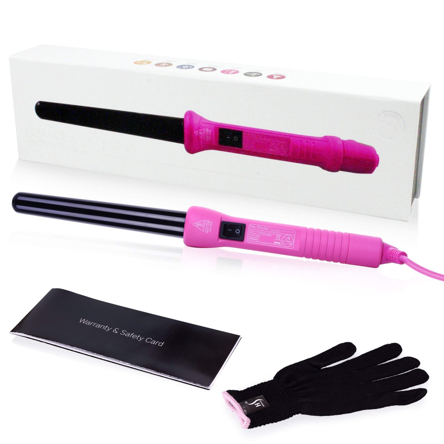 2 Pack Herstyler Colorful Seasons Ceramic Flat Iron (Pink) and Grande Curling Wand (Pink)