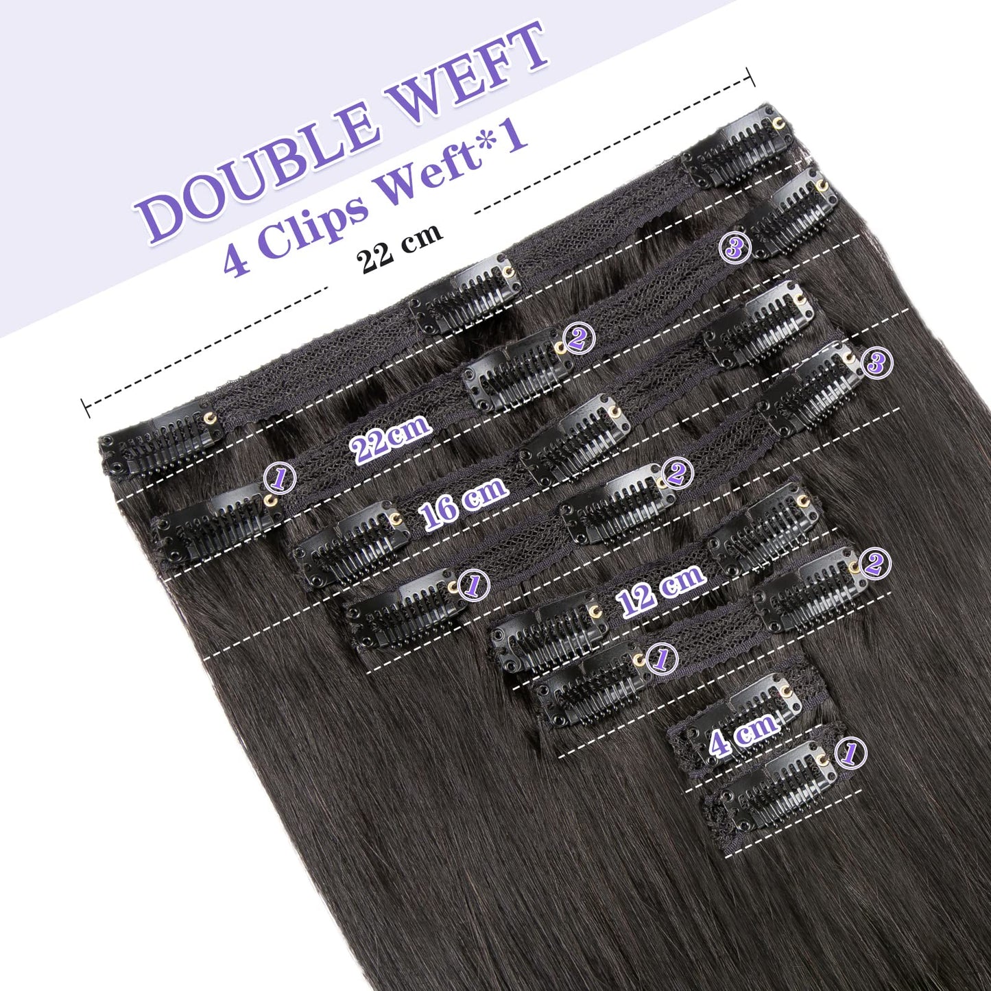 Straight Human Hair Clip in Hair Extensions 100% Unprocessed Full Head Brazilian Virgin Hair Natural Black Color,Double Wefts,8/Pcs with 18Clips,130Gram (18 Inch)