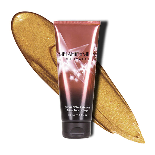 Melanie Mills Hollywood Gleam Body Radiance All In One Makeup, Moisturizer & Glow For Face & Body - Bronze Gold, Mini 1 fl.oz.