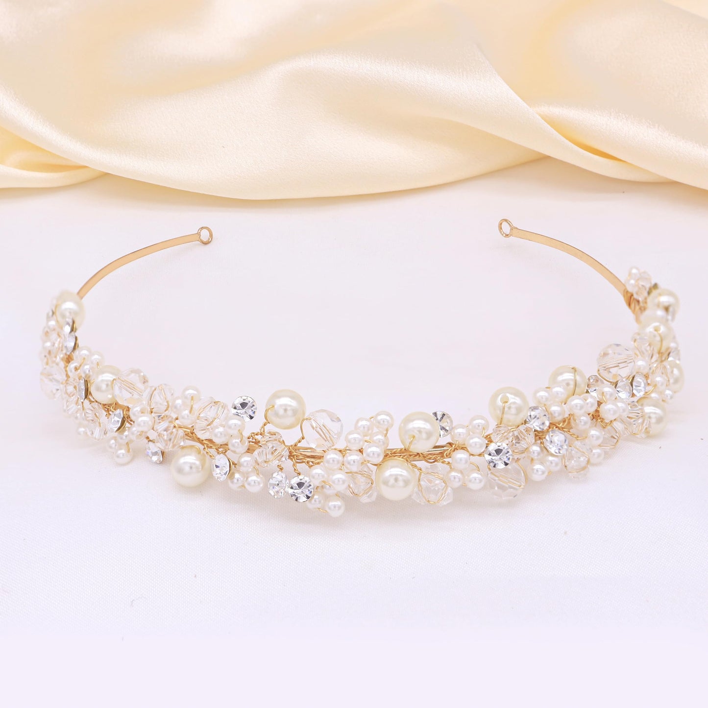 Oriamour Bridal Headband With Pearls Wedding Headpieces For Brides Crystal Party Hair Accessories For Women (Gold)