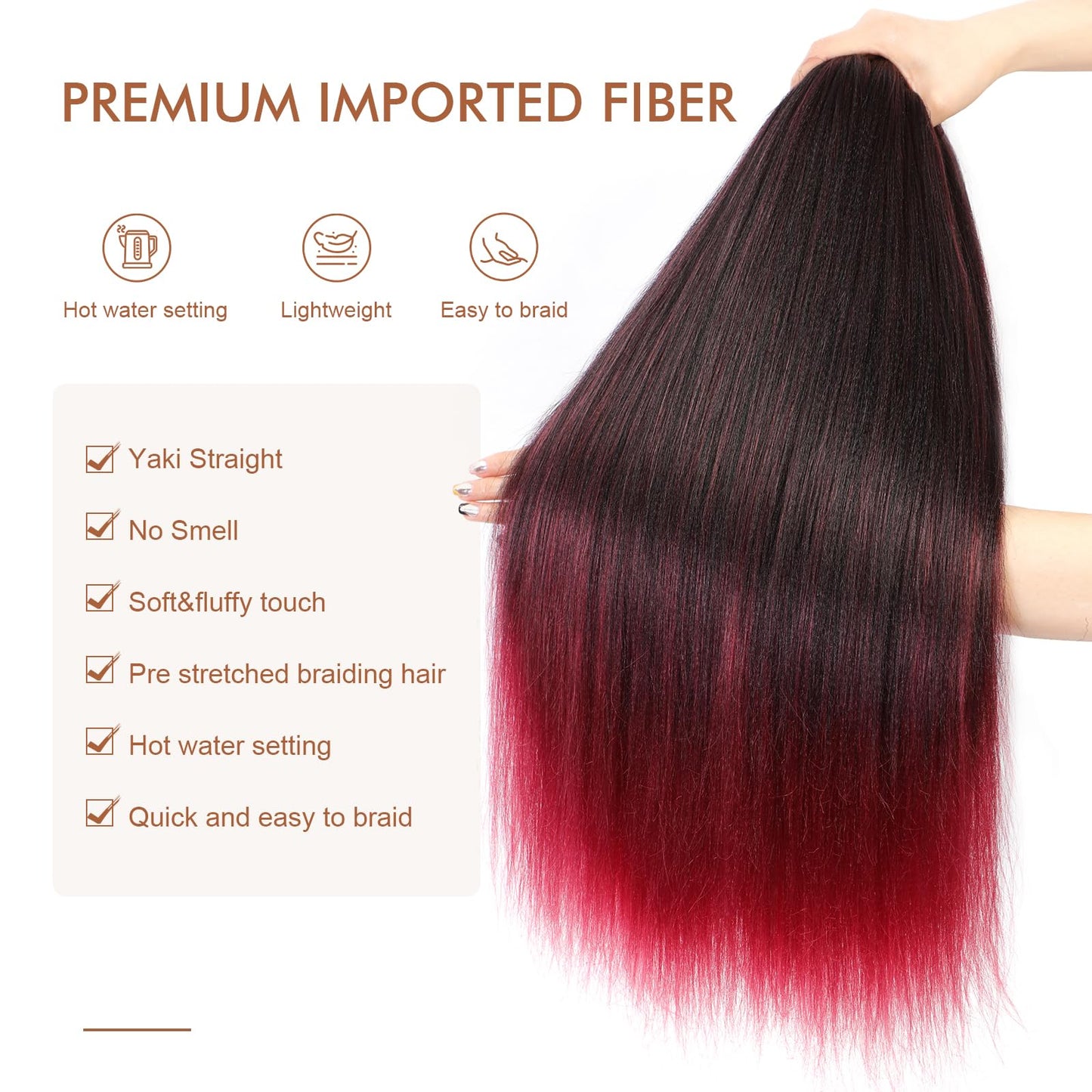 DIFUNEE Pre-stretched Braiding Hair - 16 Inch 8 Packs Ombre Red Short Braiding Hair For Twist or Box Braids, Yaki Texture Hot Water Setting Synthetic Braiding Hair Extensions (16 Inch, T530-8P)