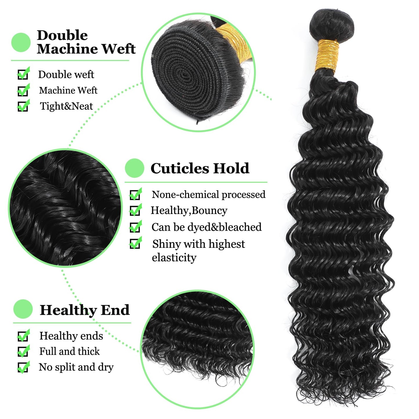 Saluna Deep Wave Bundles Human Hair 14 Inch Full And Thick Single Bundles 12A 100% Unprocessed Brazilian Virgin Human Hair Bundles Soft Curly Bundles Human Hair