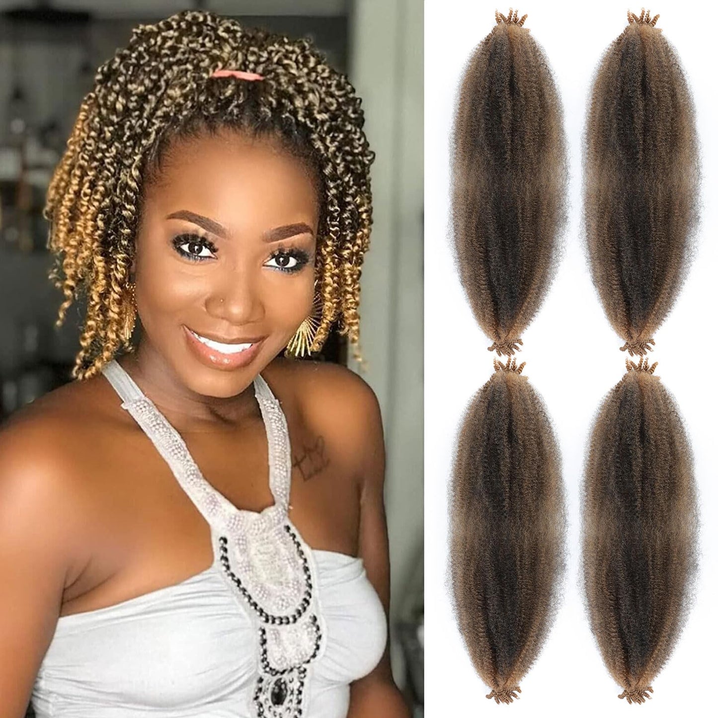 Anemoi Marley Twist Braiding Hair, 10 Inch 4 Packs Springy Afro Kinky Twist Hair For Braiding,Pre-Fluffed Spring Twist Hair, Twisted Up Marley Hair For Black Women Crochet Braids(10inch,4packs,T27#)