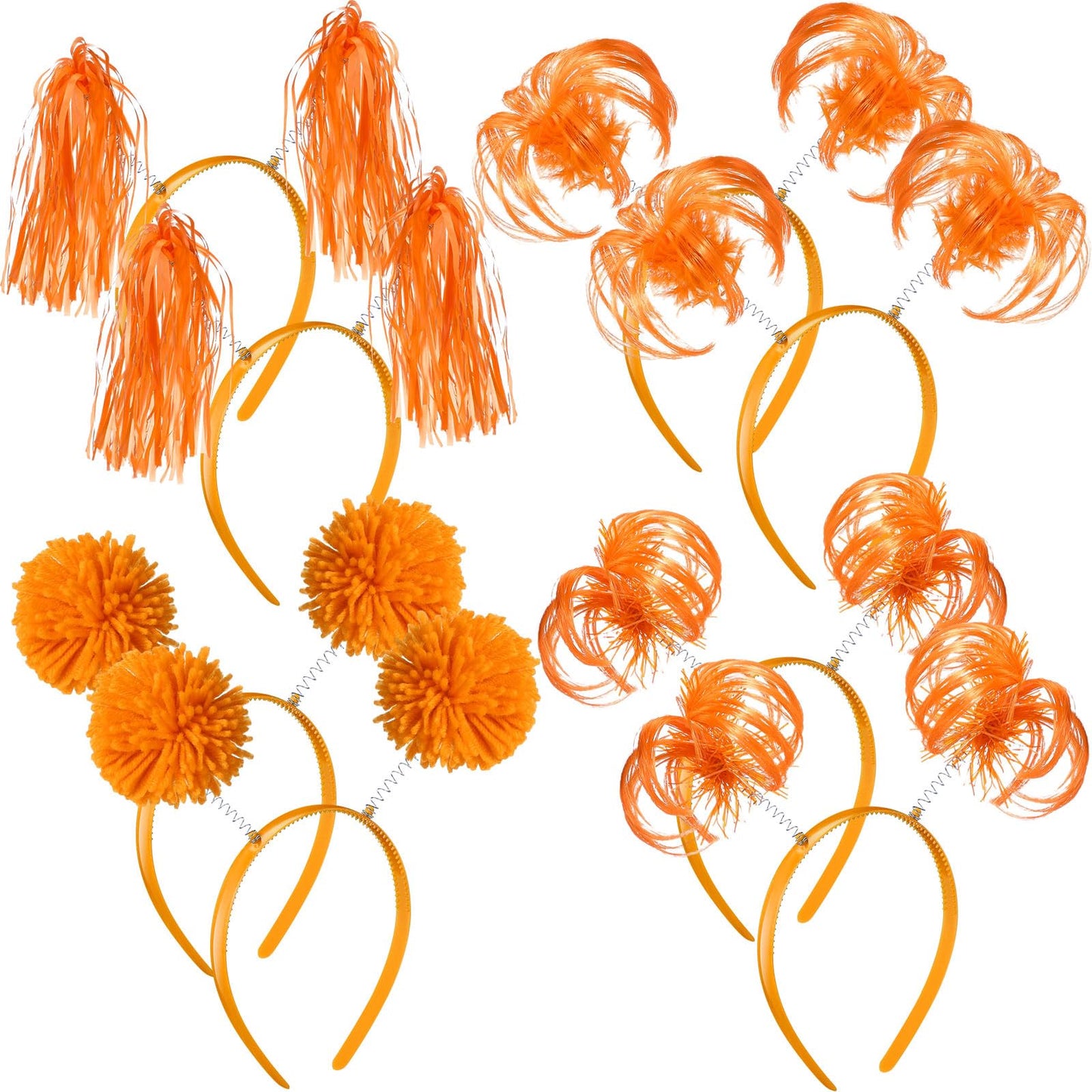 Censen 8 Pcs Pom Pom Headbands Party Headbands Tinsel Wrapped Ponytails Headbopper Headwear for Birthday Festival(Orange)