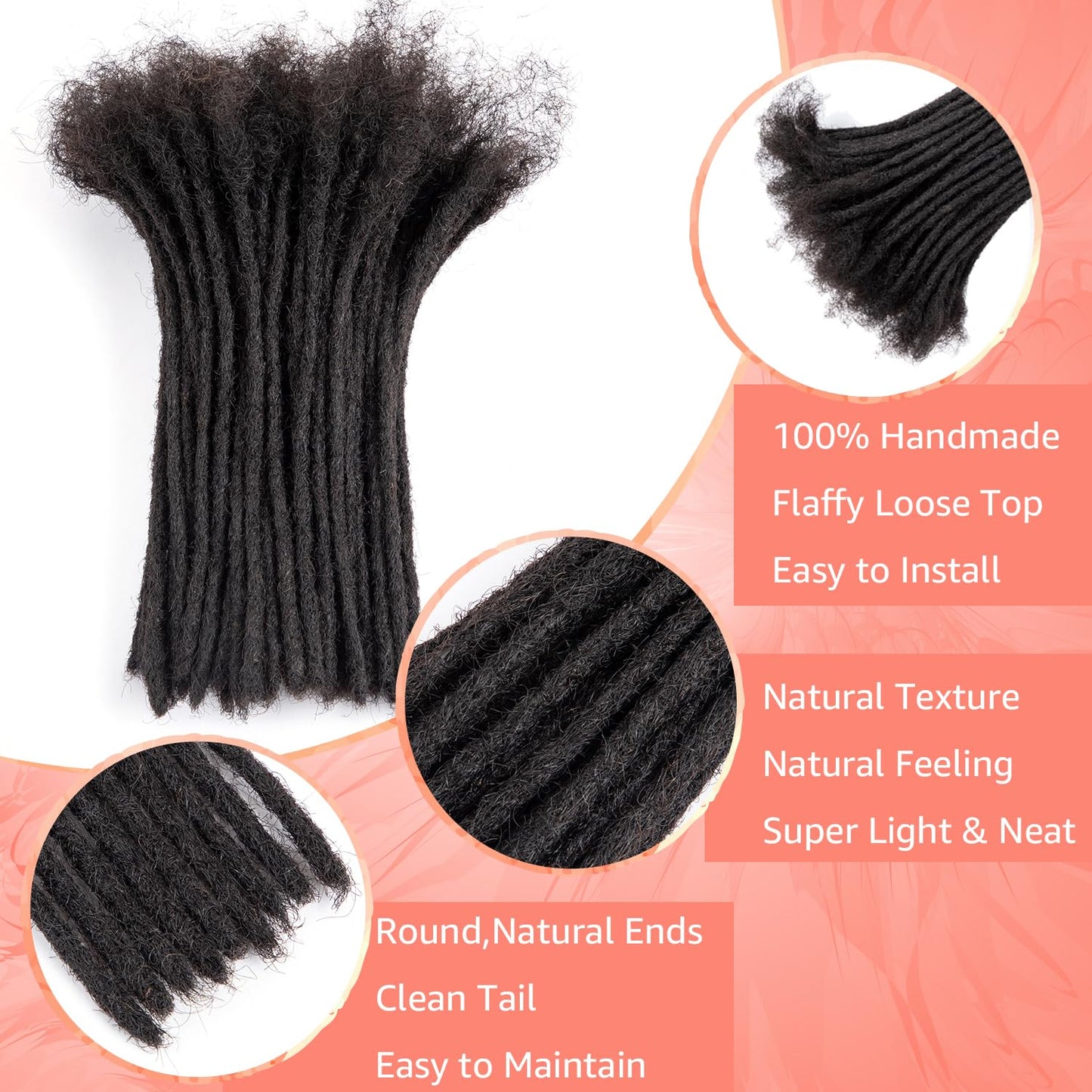 Teresa 14 Inch 0.2cm Width Loc Extension Human Hair Natural Black 40 Strands Full Hand-made Permanent Locs Extensions Can Be Dyed and Bleached for Men/Women/Kids Real Dreadlock Extensions Human Hair