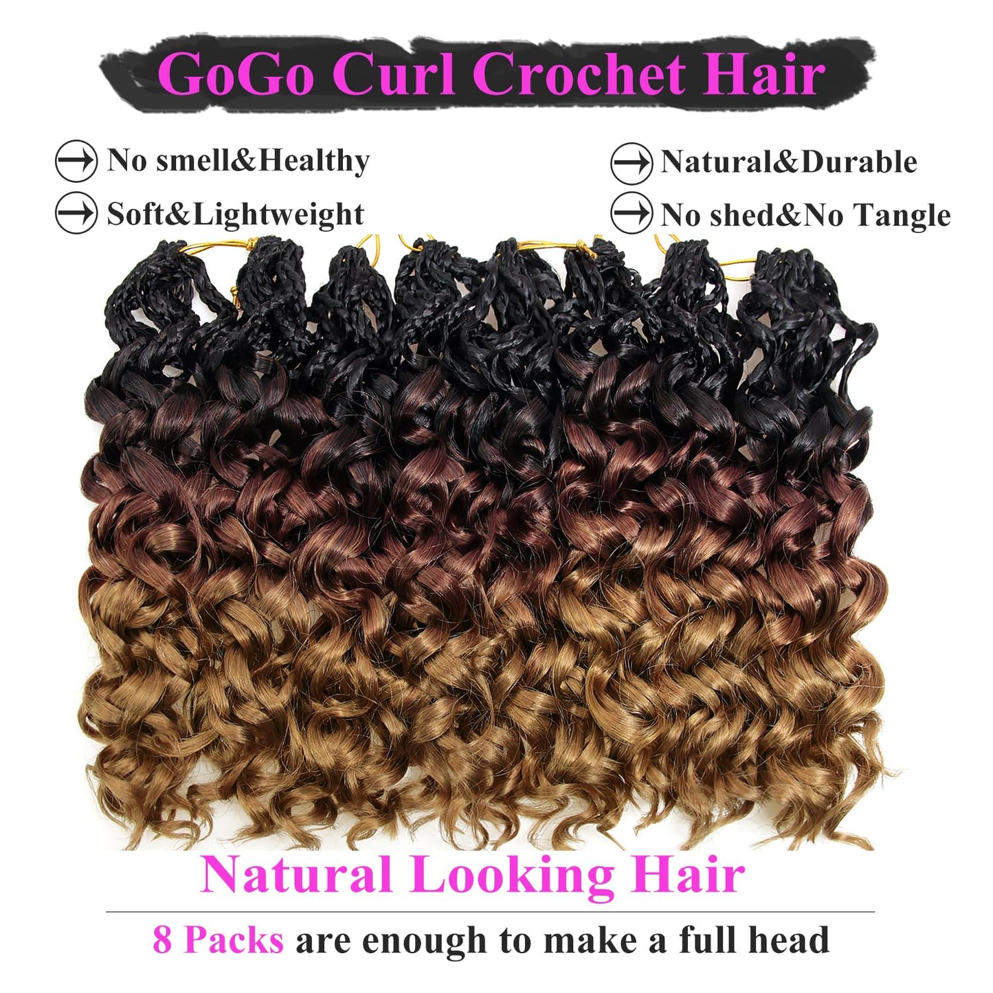 Gogo Curl Crochet Hair 10 Inch 8 Packs Curly Crochet Hair for Black Women Pre-Looped Deep Wave Crochet Hair Natural Water Wave Curly Beach Curl Crochet Hair Curly Braiding Hair Extensions(1B/30/27)