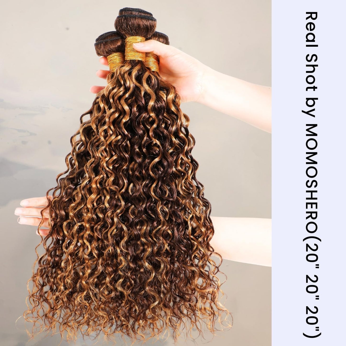 Water Wave Human Hair Bundles Ombre Honey Blonde Curly Bundles, Glossy & Shed-free P4/27 Highlighted Wet And Wavy Human Hair Bundles Weave Brown Piano Color 10A 100% Virgin Hair Single Bundle 18 Inch