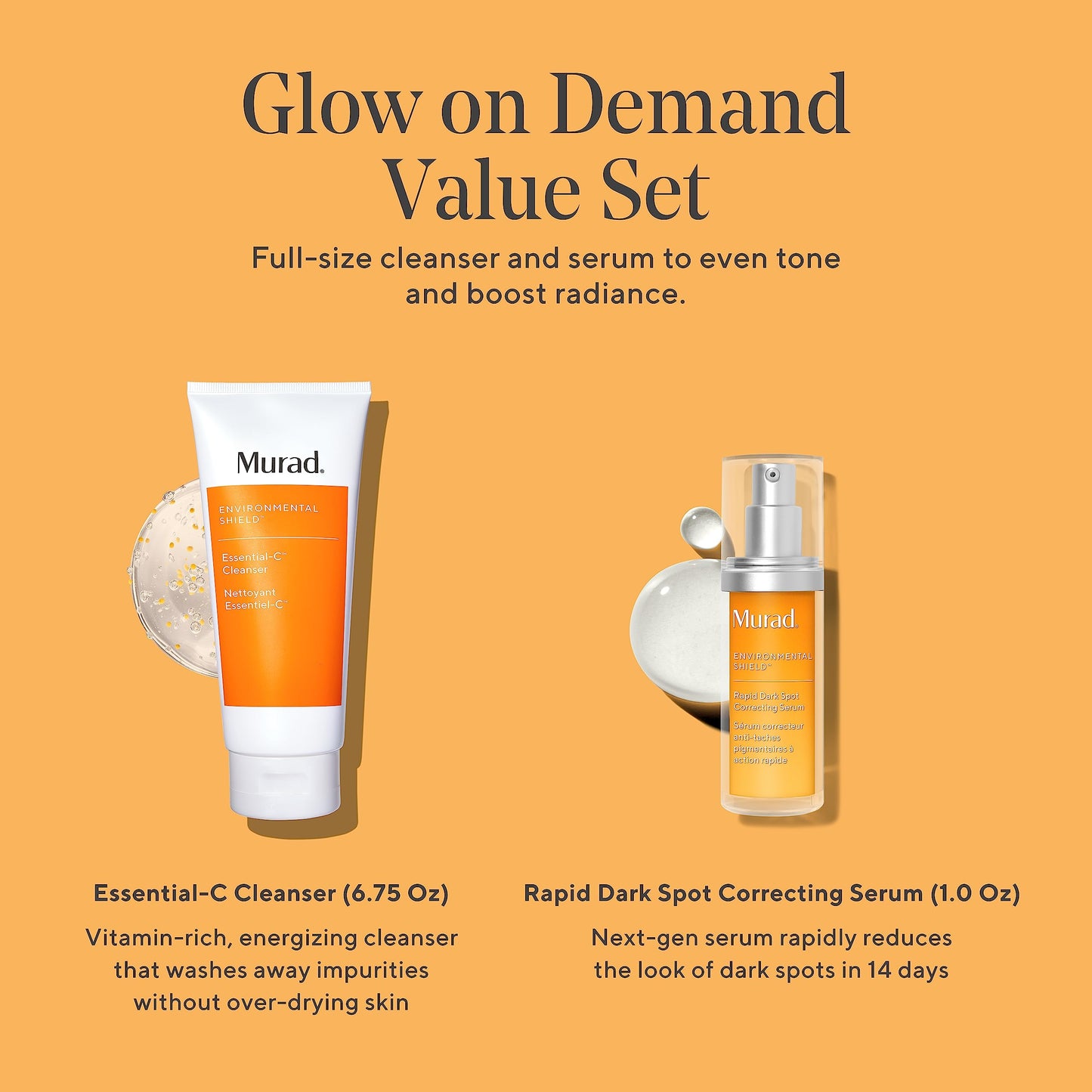 Murad Glow on Demand Value Set - 2-Piece Full-Size Set $127 Value - Essential-C Cleanser & Dark Spot Corrector