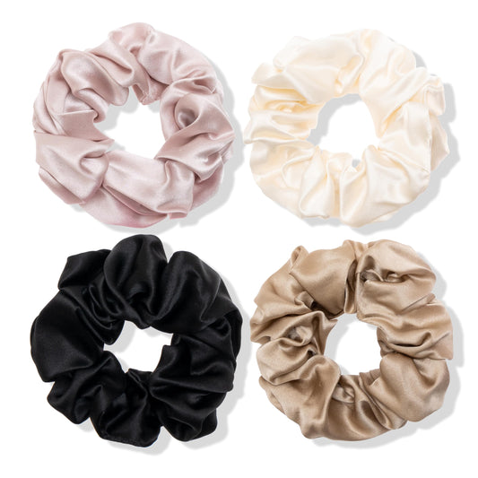 MurierSilk Silk Hair Scrunchies 100% Pure Mulberry Silk Hair Tie for Women Grils, Silk Elastic Ponytail Holder Hair Accessories, Silk Hair Wrap Prevents Hair From Frizz And Breakage Large 4pcs