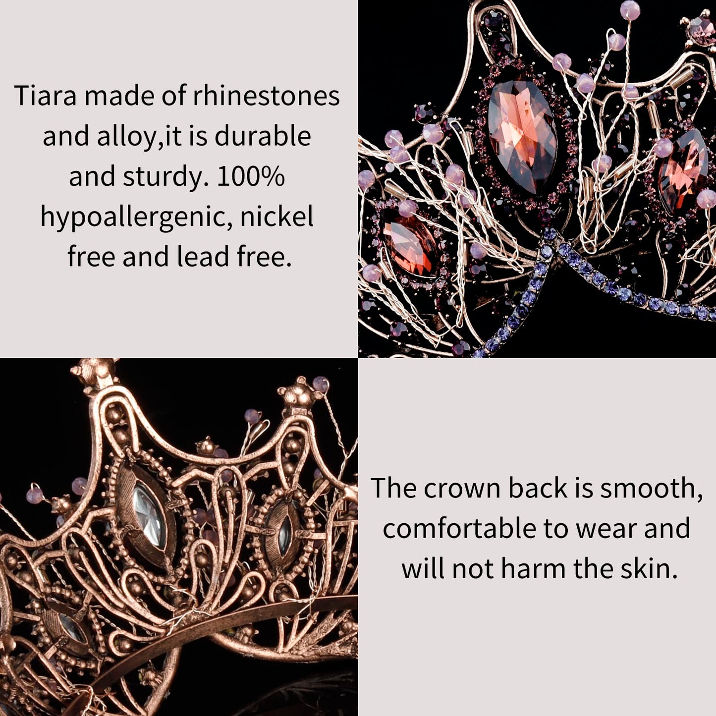 COCIDE Bronze Crowns for Women Tiaras for Women Crystal Rhinestones Baroque Tiara for Girls Bead Queen Princess Hair Accessories for Mermaid Birthday Party Bride Prom Halloween Costume Cosplay