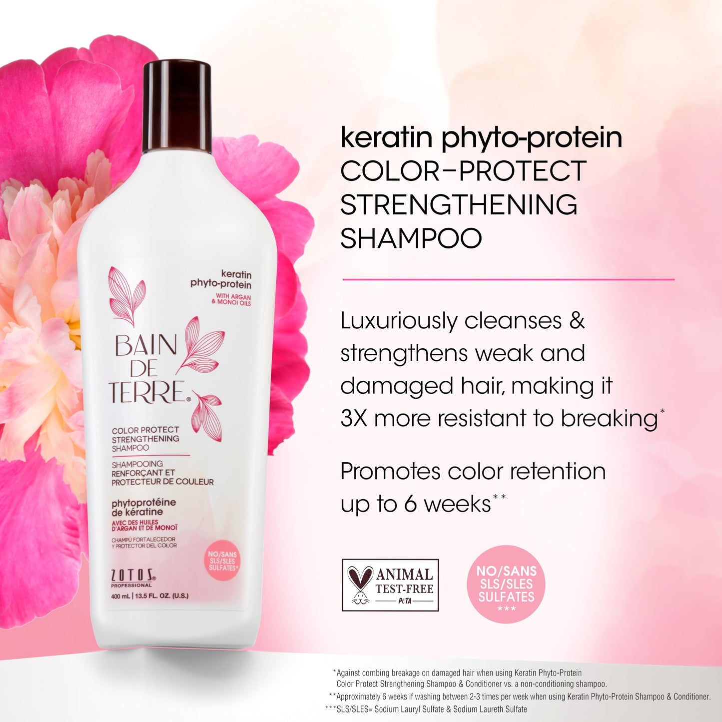 Bain de Terre Strengthening Shampoo and Conditioner Set & Shine Serum | Keratin Phyto-Protein | Strengthens Weak & Fragile Hair | Paraben Free | Color-Safe | 13.5 Fl Oz