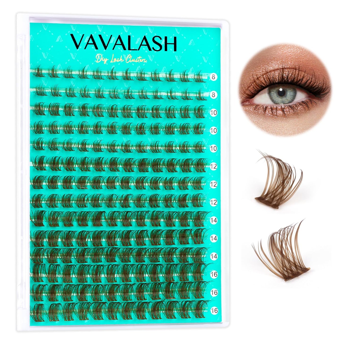 VAVALASH Brown Wispy DIY Lash Extensions Color Volume Cluster Lashes D Curl Lash Clusters Faux Mink Slik Wispy False Lashes Easy Lash Extension DIY at Home (Wispy-Brown-0.07-D-8-16mm)