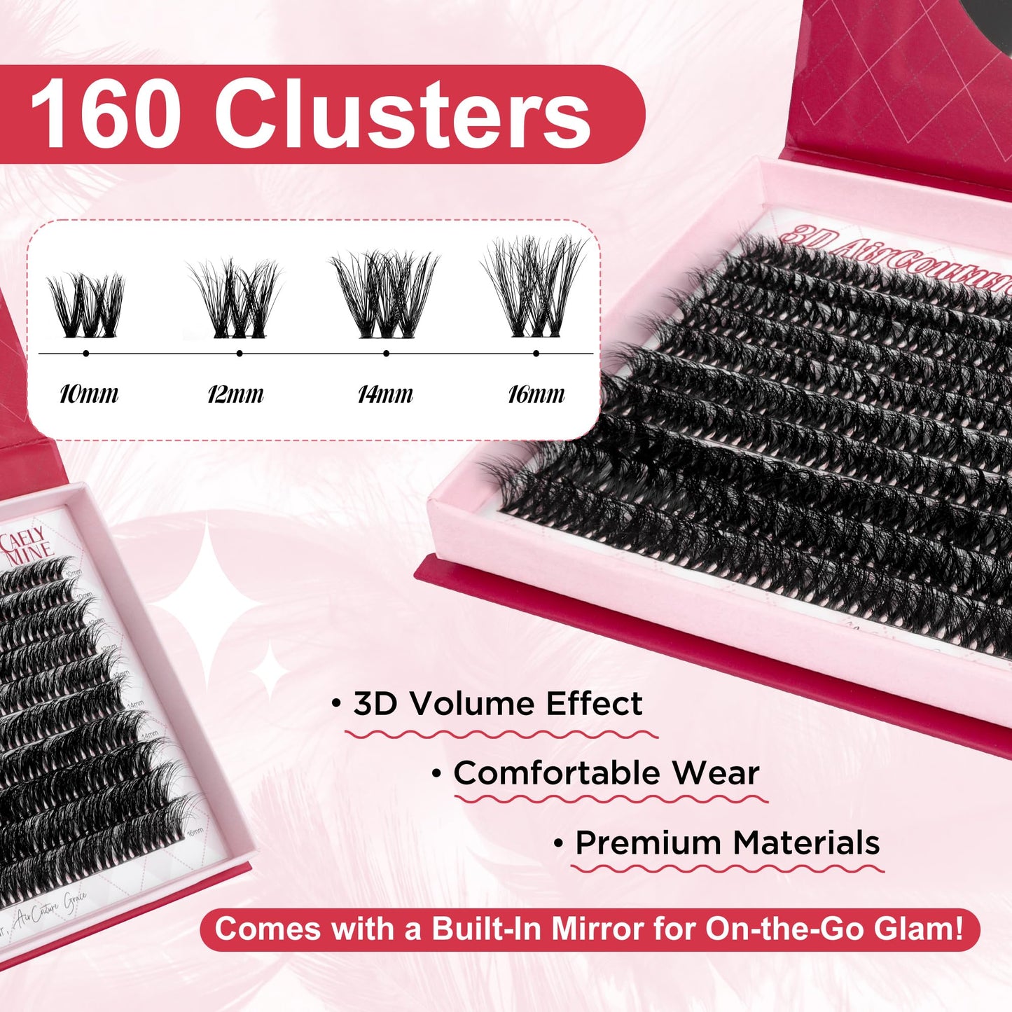 CAELYMINE Lash Clusters 3D Effect Eyelash Clusters Fluffy Cluster Eyelash Extensions Wispy Eyelashes Volume Look With Long Lasting Curl Cluster Lashes (BDD11,10-16mm)