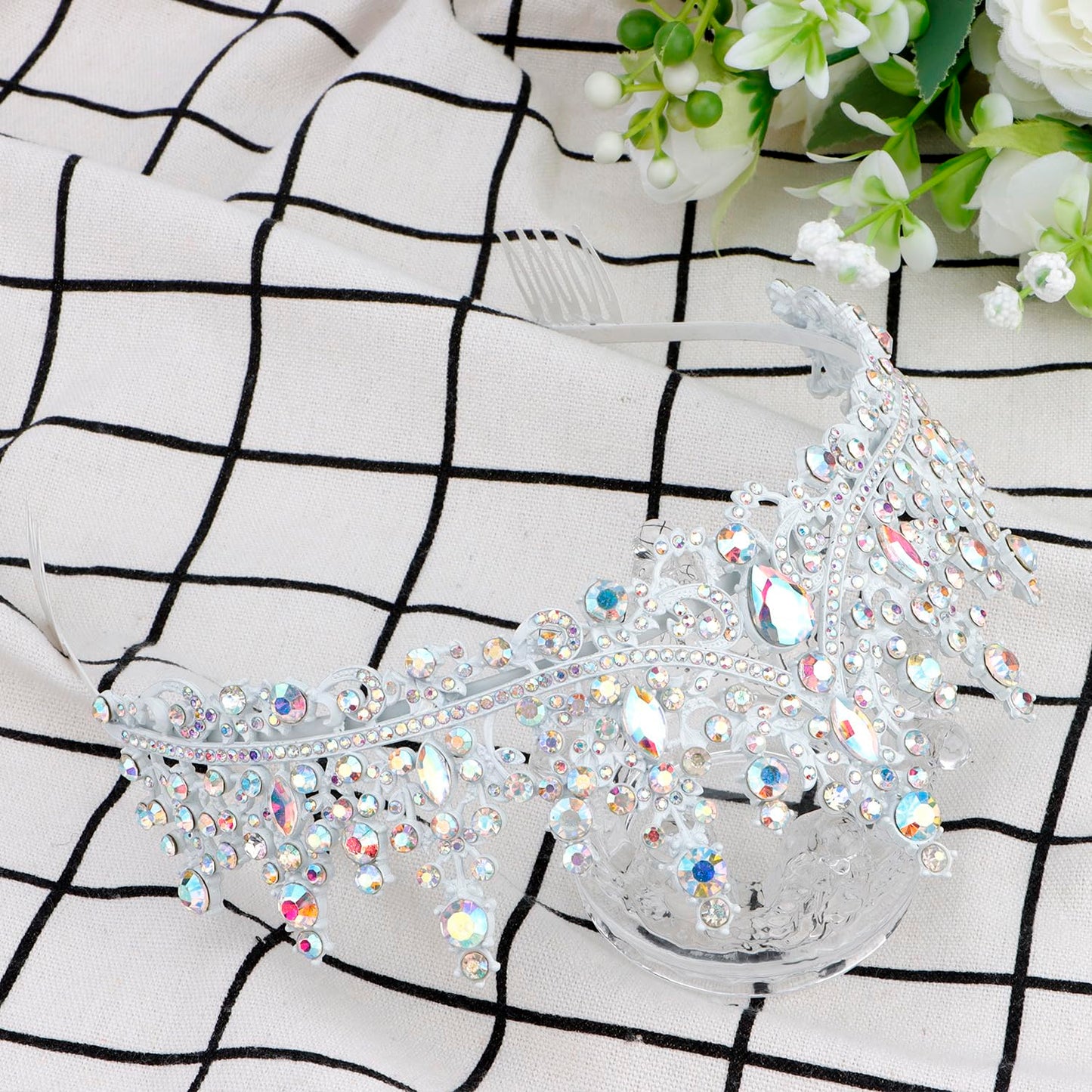 COCIDE White Tiaras and Crowns for Women Crystal Princess Queen Crowns for Women Rhinestone Tiaras for Girls Bride Wedding Hair Accessories for Bridal Birthday Party Prom Halloween Cosplay Christmas