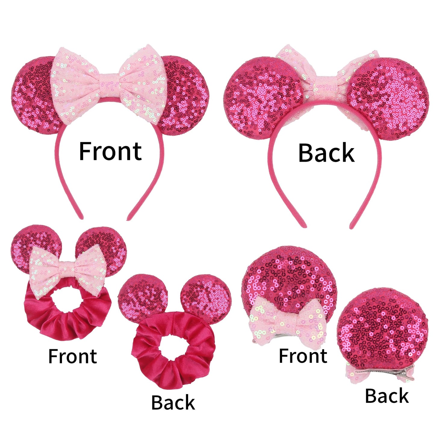 zhezesmila Ears Mouse Headband & Mouse Ears Clips for Women Minni Mouse Ears Scrunchies Girls Princess Hair Accessories Decorations Party Headwear Cosplay for Adults Girls