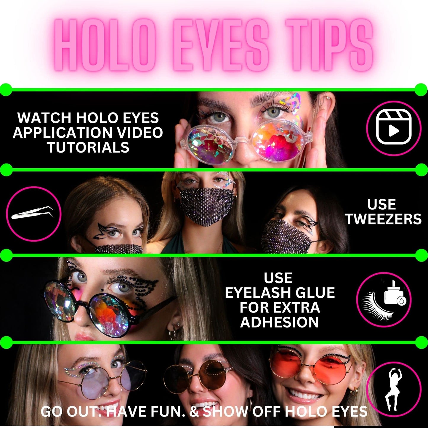 HOLO EYES 5 Designs 10 Sets Holographic Eye Makeup Stickers Festival Face Gems Temporary Stickers Crystal Face Stickers Decorations Fit for Festival Rave Carnival Party and Events Euphoria