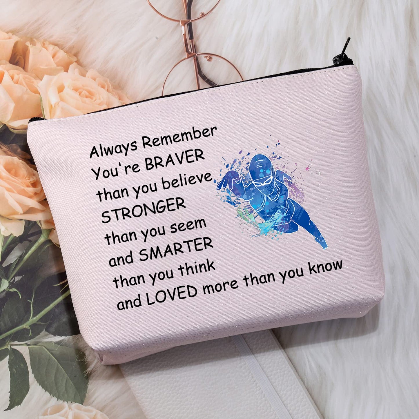 Swimming Gifts Swim Lover Gifts Swimmer Bag Cosmetic Makeup Bag Swimming Team Gifts for Women Travel Pouch Toiletry Bag Organizer Case (Swimming Cosmetic Bag Pink)