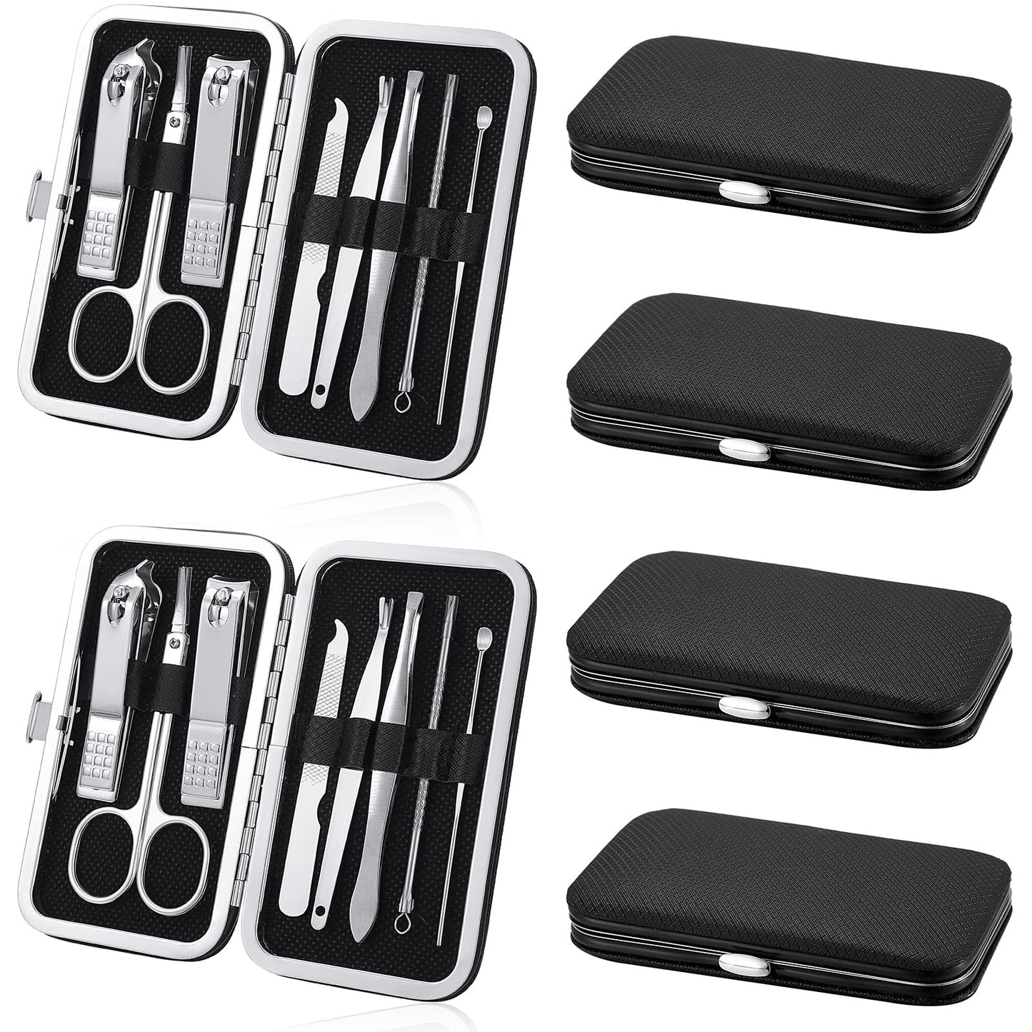 6 Set Manicure Kit Nail Clipper Grooming Kit 8 in 1 Stainless Steel Manicure Pedicure Set Mens Nail Grooming Kit with Travel Case for Male Women Husband Parents(Black)