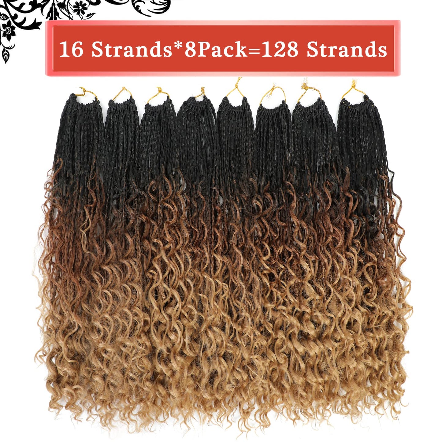 Liang Dian Goddess Box Braids Crochet Hair With Curly Ends 24 Inch 8 Packs Bohomian Braids Hair Crochet Braids for Black Women (24 Inch 1B/30/27)