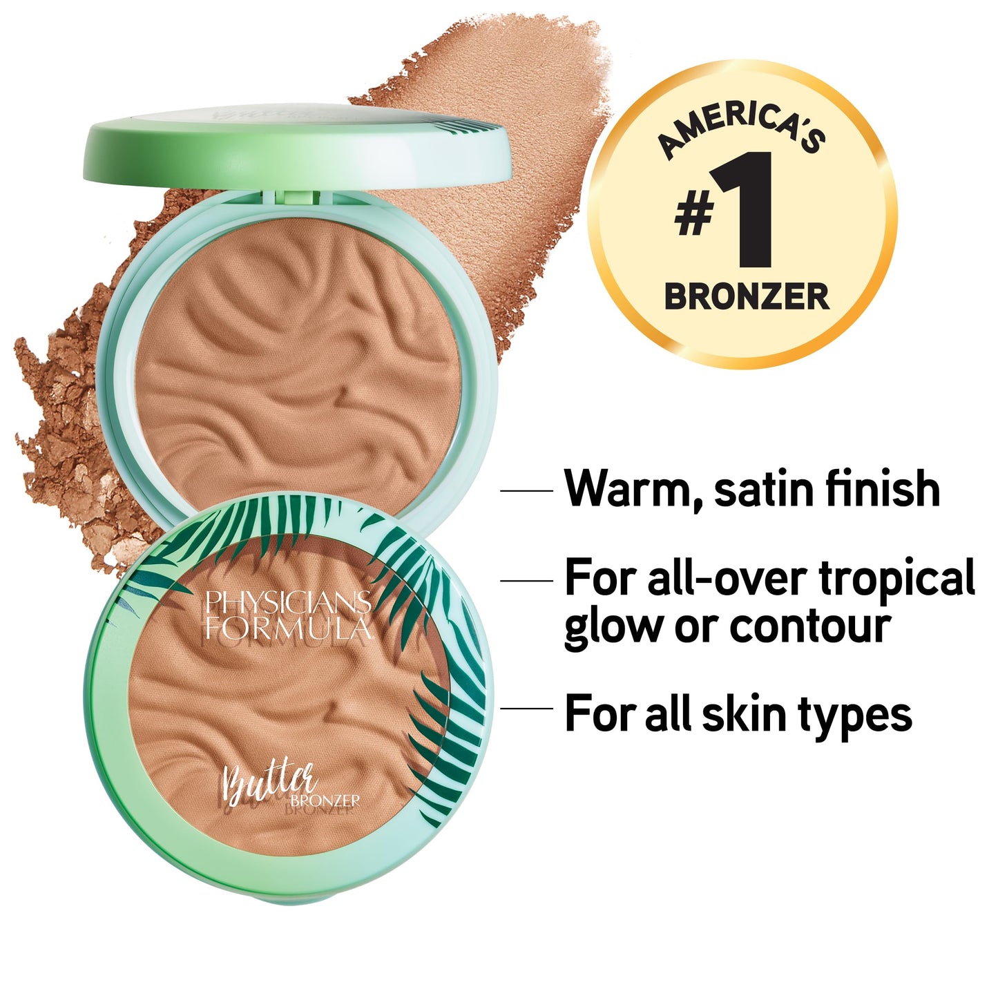 Physicians Formula Murumuru Butter Bronzer, Moisturizing, Nourishing Murumuru Butter for Silky Glow, Dermatologist Tested, Hypoallergenic, Vegan & Cruelty-Free - Sunkissed Bronzer